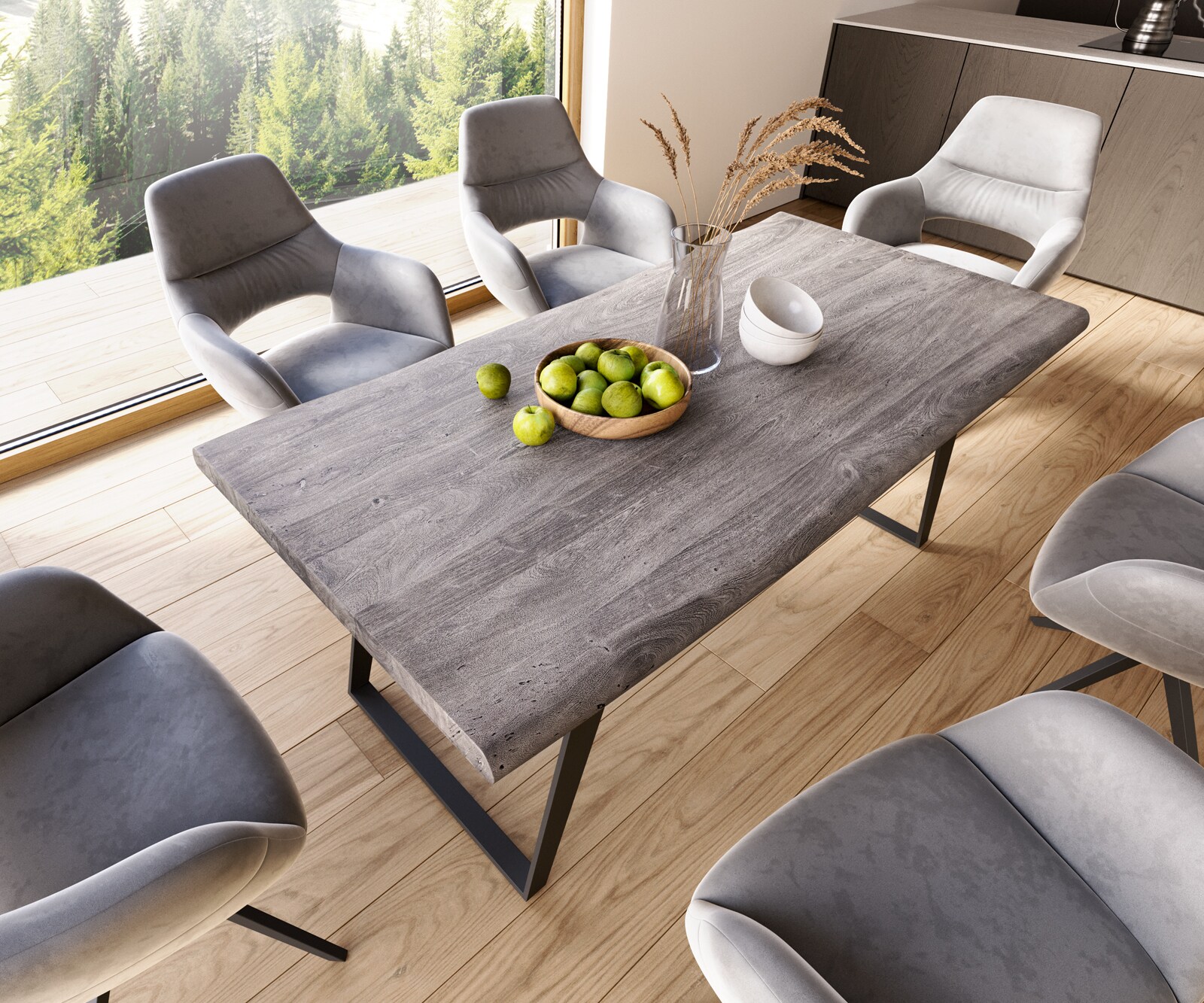 Table à manger Edge 180x90 XL acacia platine métal inclinée noir Live-Edge 4