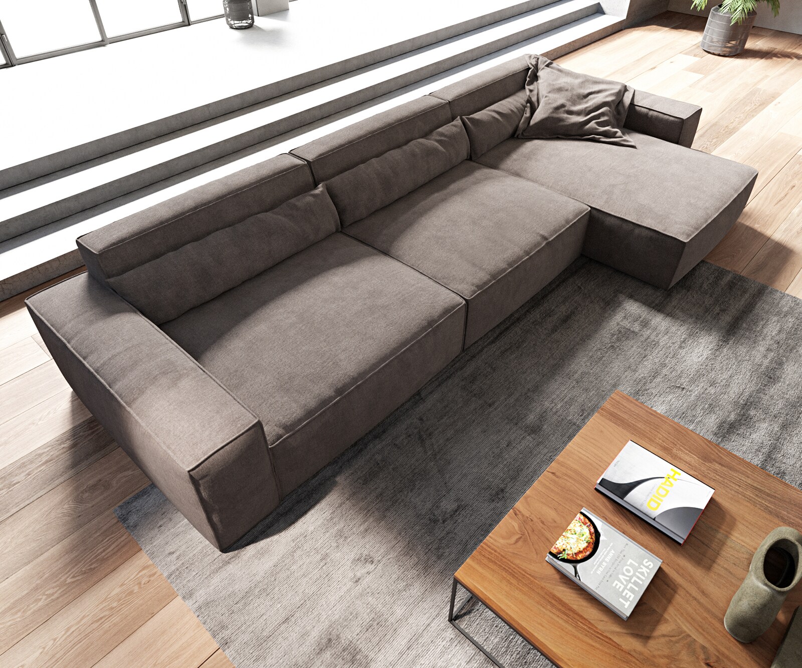 Canapé d'angle Sirpio XL 370x170 cm Microfibre Marron Kaki Recamiere variable 3