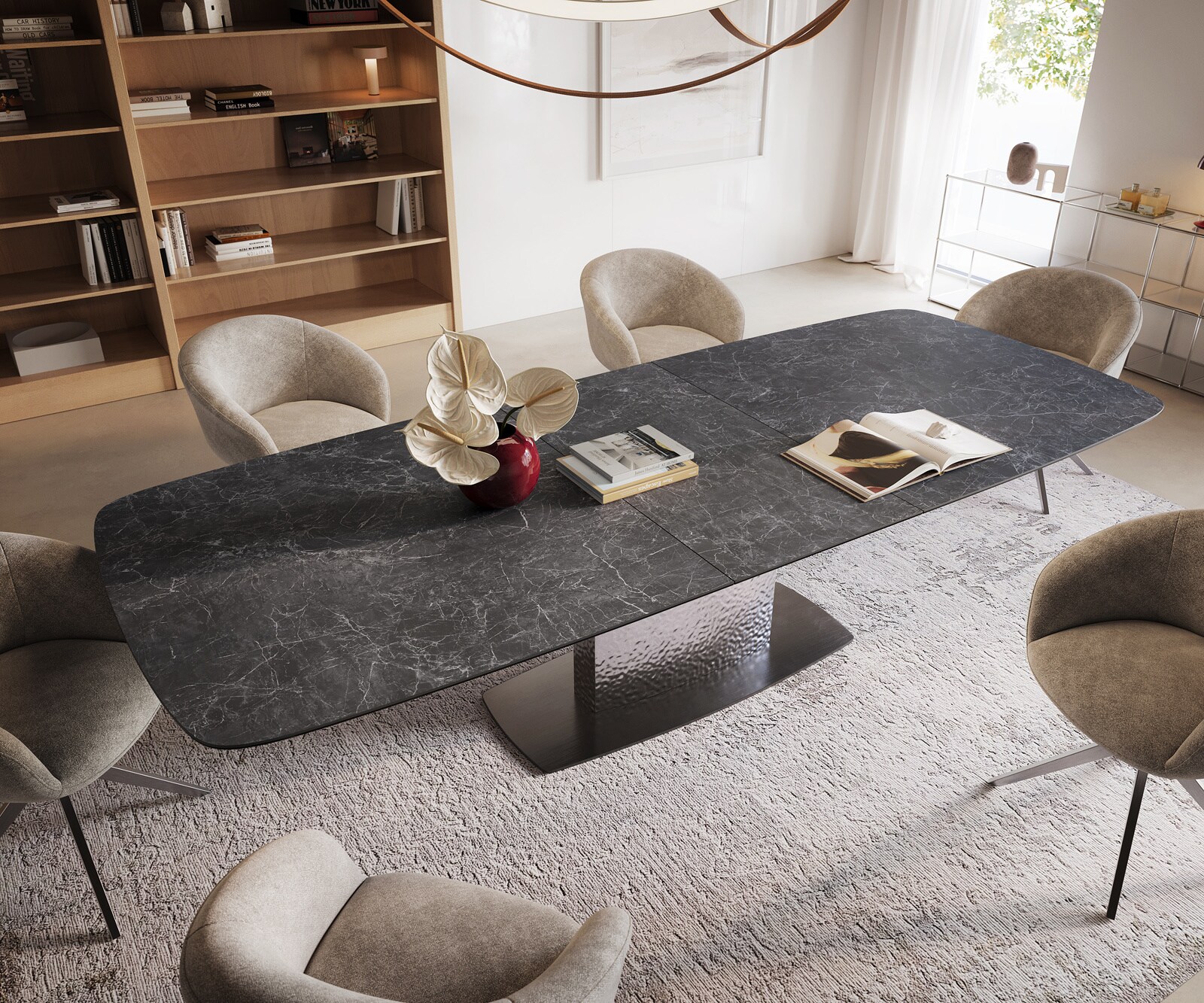 Table à manger Edge Boot 240-300x120 cm Céramique Laminam® Nero Greco Anthracite Wave Acier inoxydable extensible 3