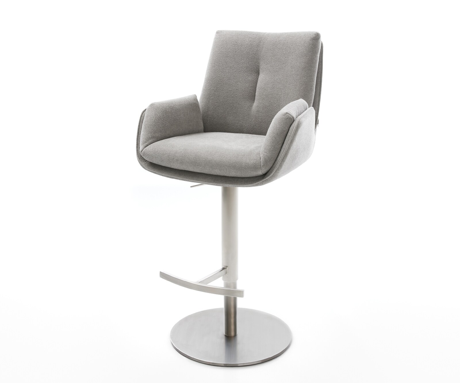 Chaise-de-bar Clea-Flex Tissu structuré Soft Grey Pied pivotant réglable en hauteur Acier inoxydable pivotant 1