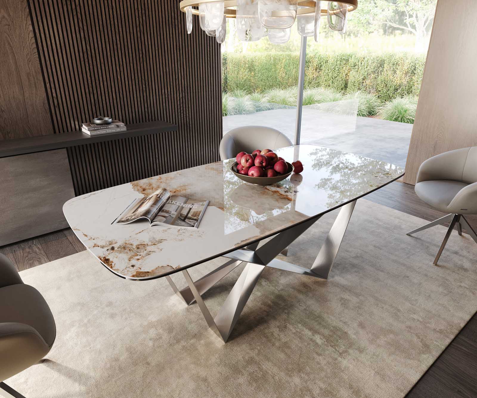 Table à manger Edge en forme de bateau 200x100 céramique Minas mélange blanc-beige Spider acier plat acier inoxydable 6 Table à manger Edge en forme de bateau 200x100 céramique Minas mélange blanc-beige Spider acier plat acier inoxydable 6