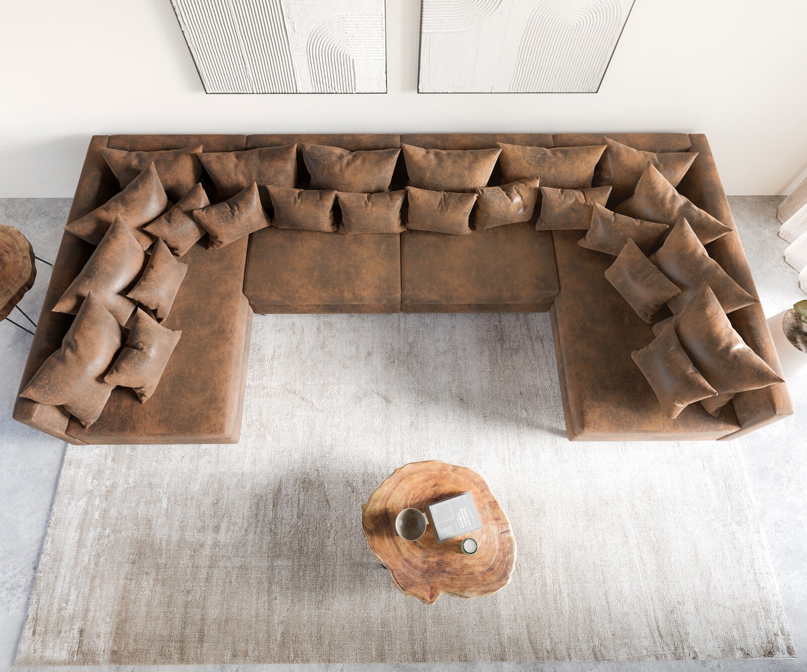 Canapé-modulable Canapé Panoramique Clovis XL Marron Look Antique  4