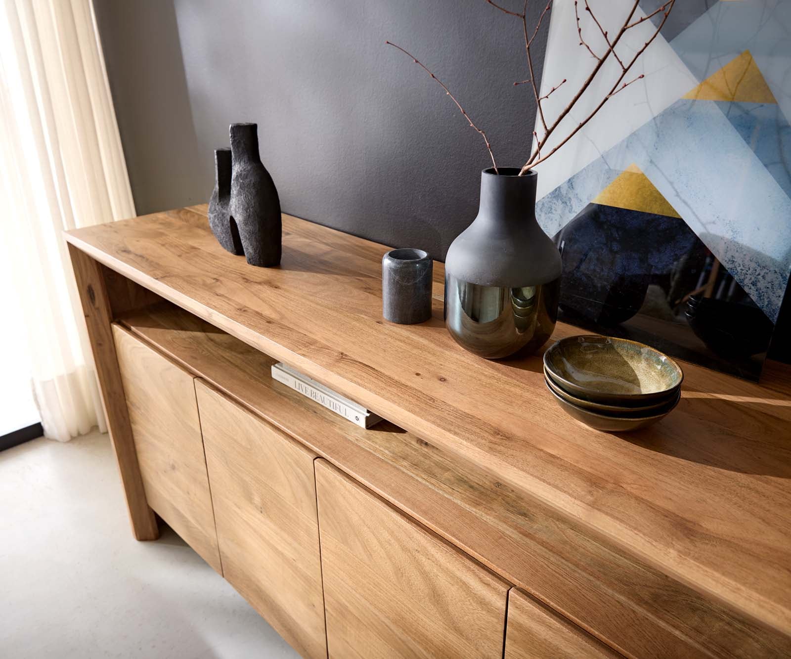 Buffet Assuan 175 cm Acacia Naturel 4 portes 1 compartiment 4 Buffet Assuan 175 cm Acacia Naturel 4 portes 1 compartiment 4