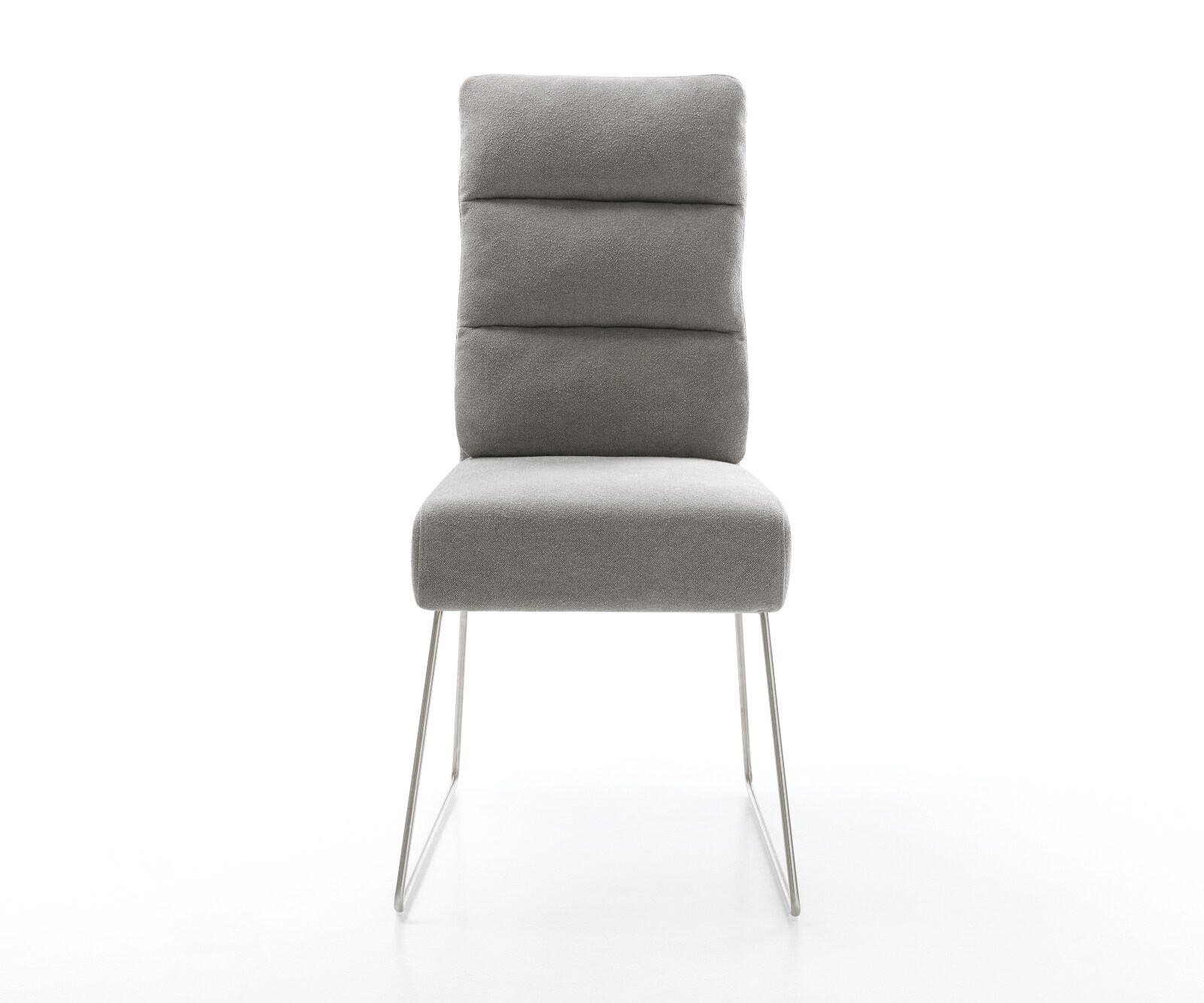 Chaise-de-salle-à-manger Pela-Flex tissu structuré doux gris pied trapèze acier inoxydable resorts ensachés 2