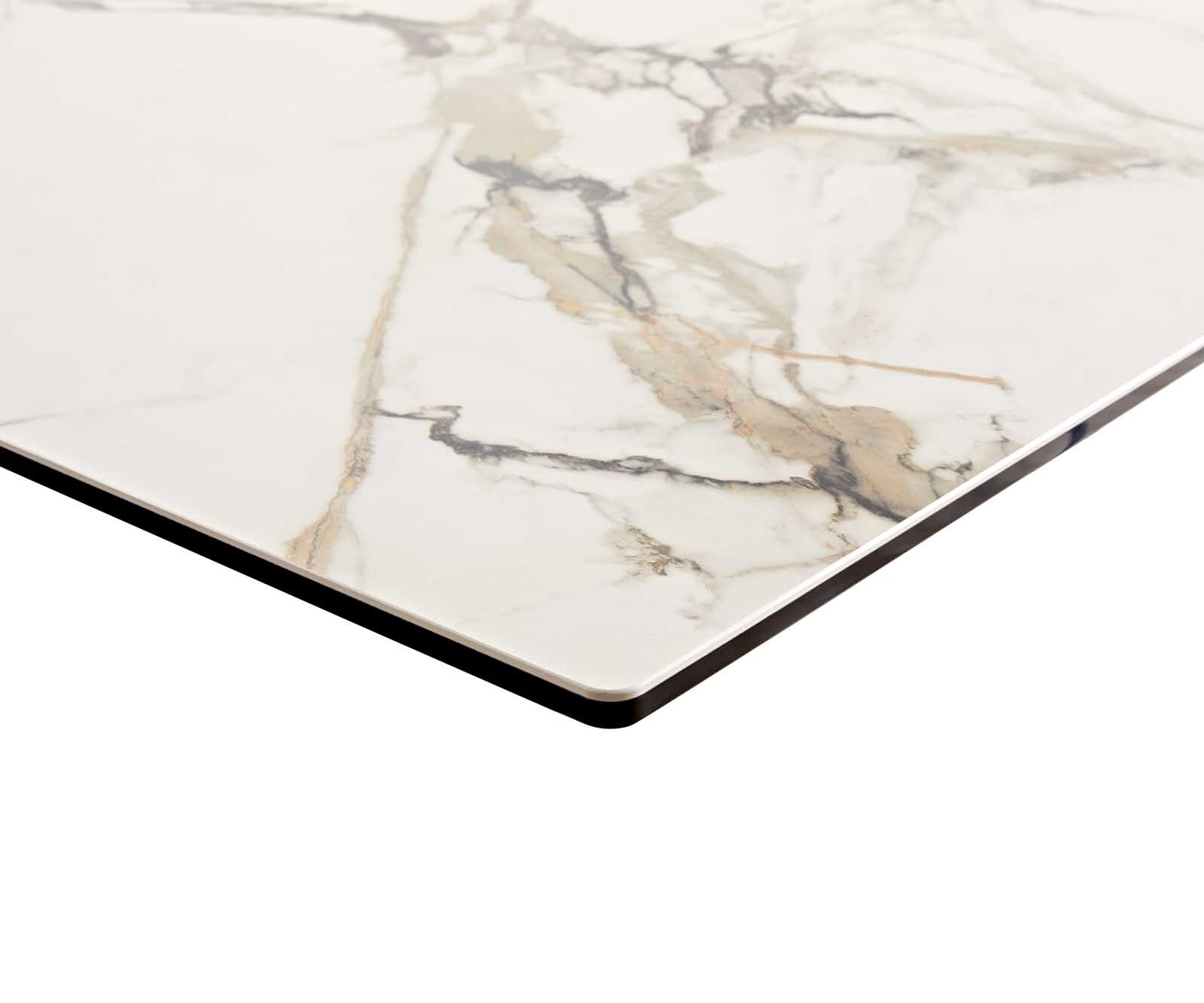 Table à manger Edge 300x100 céramique Calacatta Luxe blanc-doré-gris cadre en V acier plat noir 4