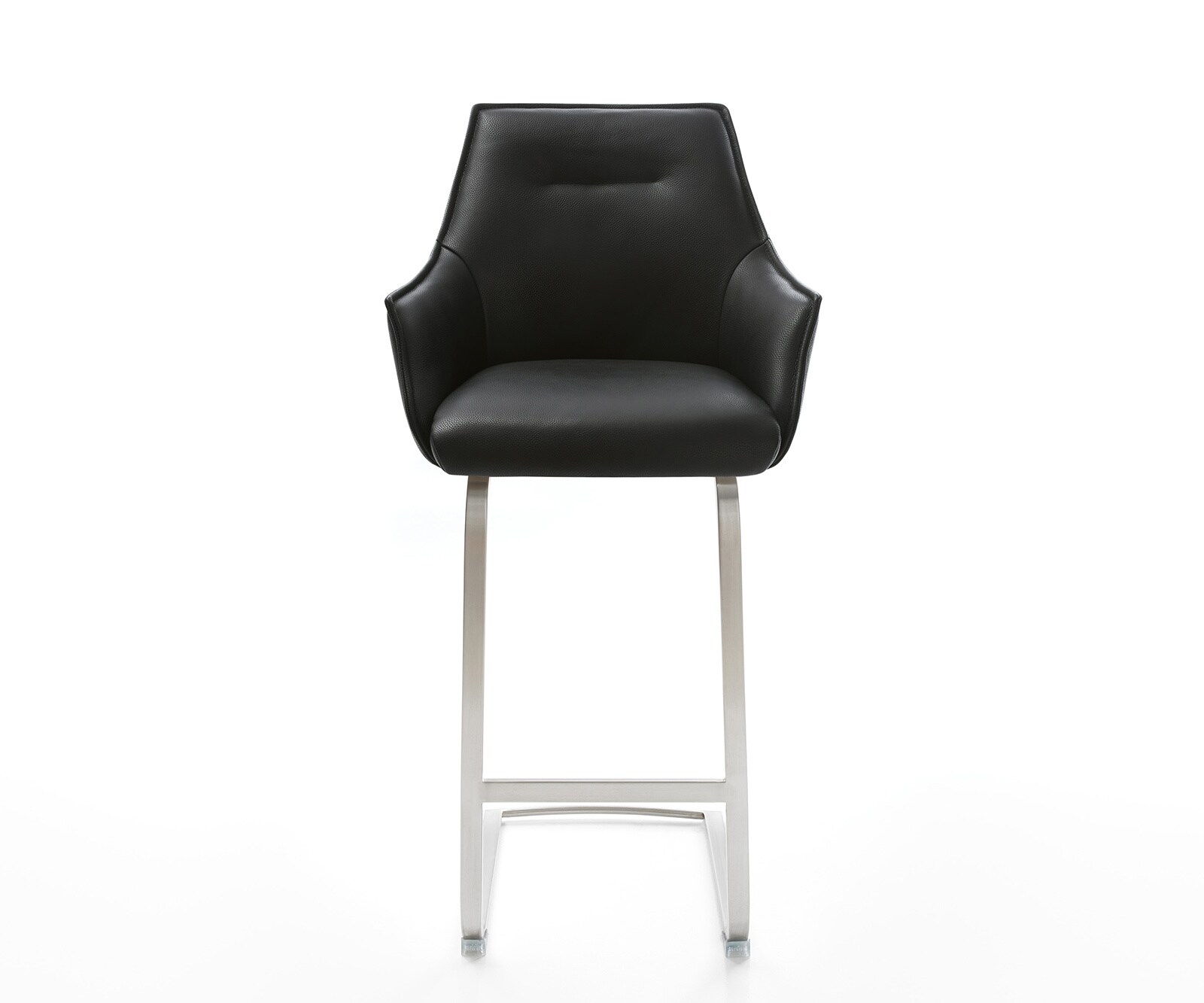 Chaise-de-bar Alja-Flex cuir véritable noir cadre luge plat acier inoxydable ressorts ensachés 1