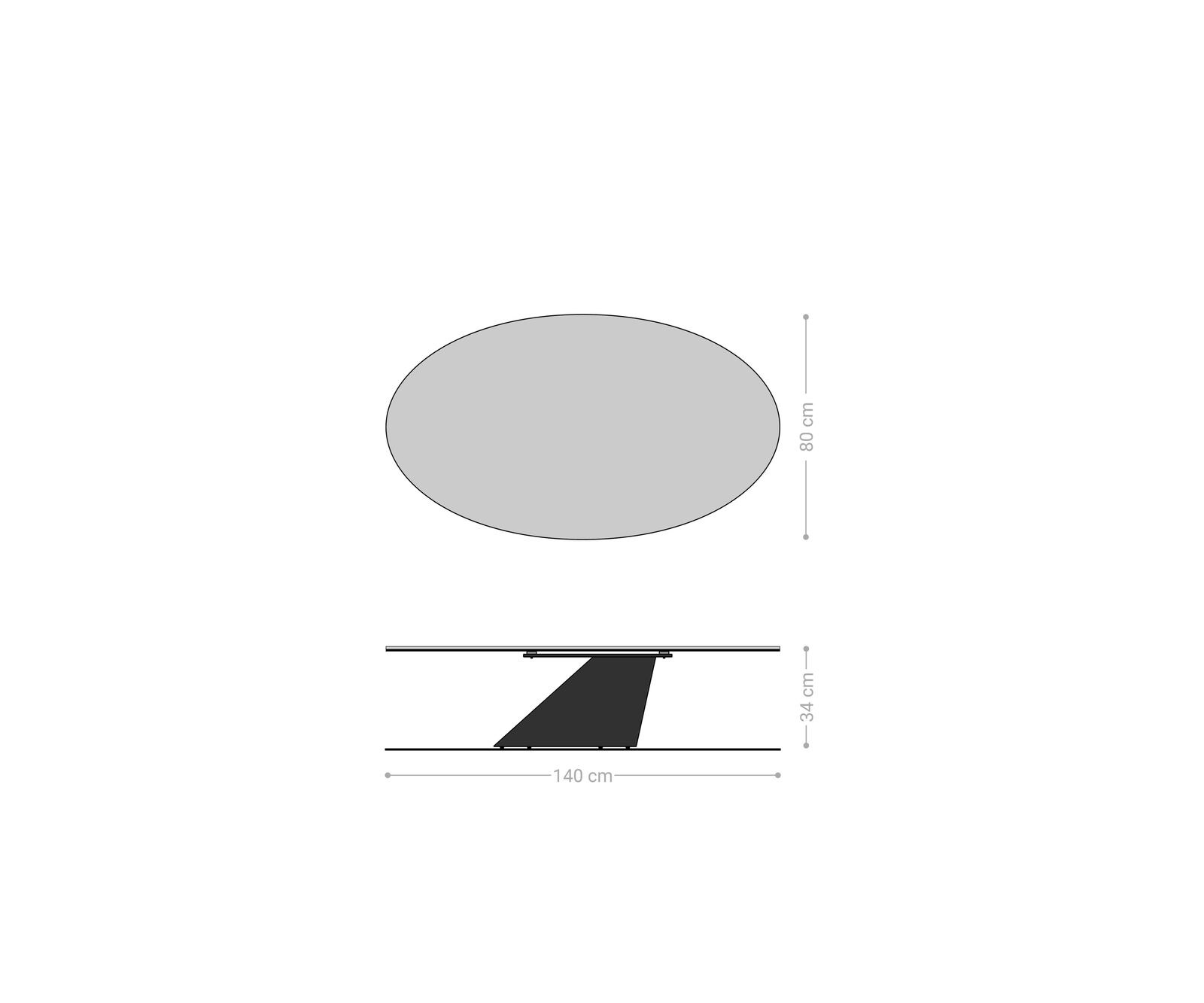 Table basse Edge ovale 140x80 cm céramique béton gris Conis acier inoxydable brossé 5