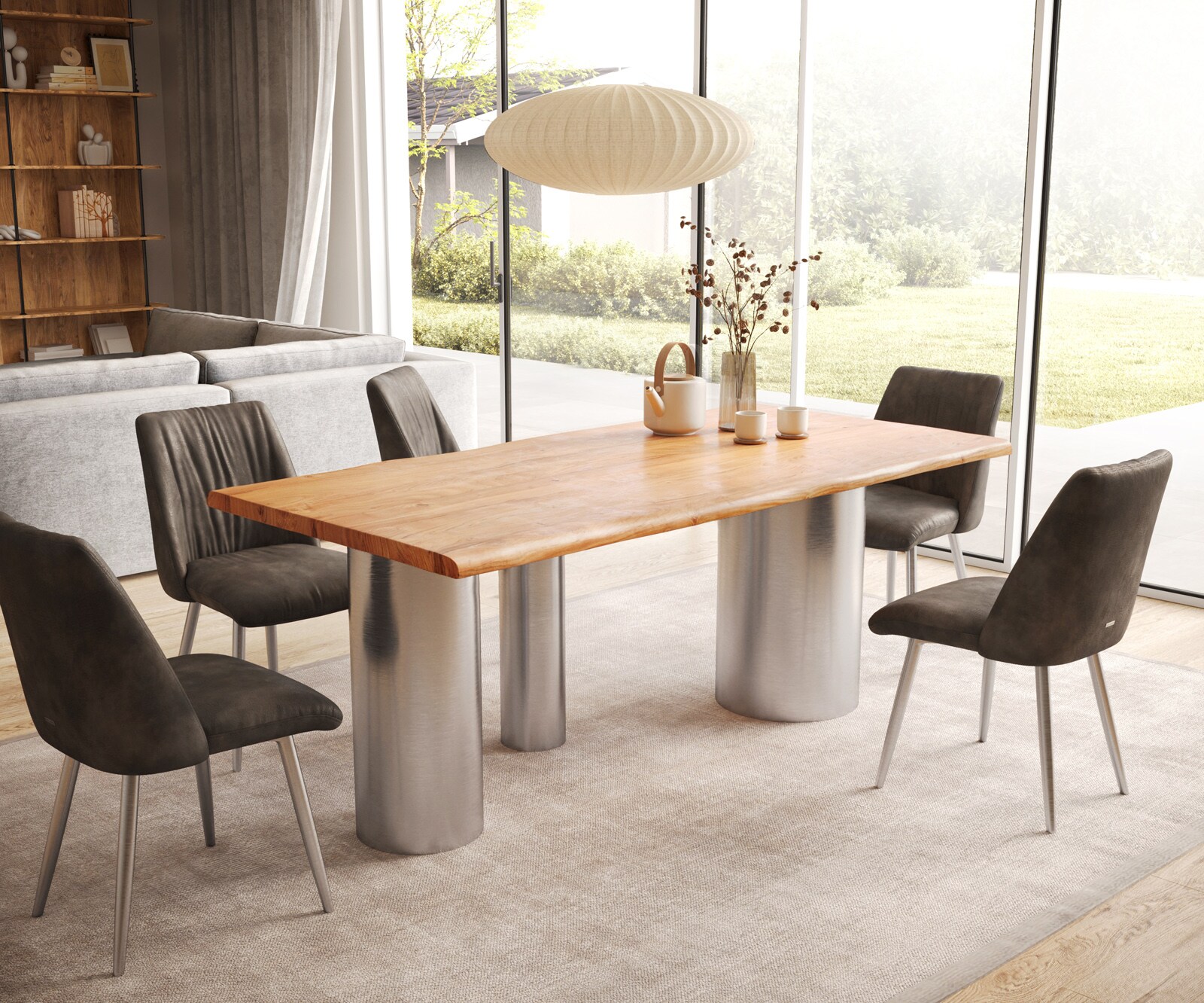 Table à manger Edge 200x100 acacia naturee Troa acier inoxydable brossé Live-Edge 6