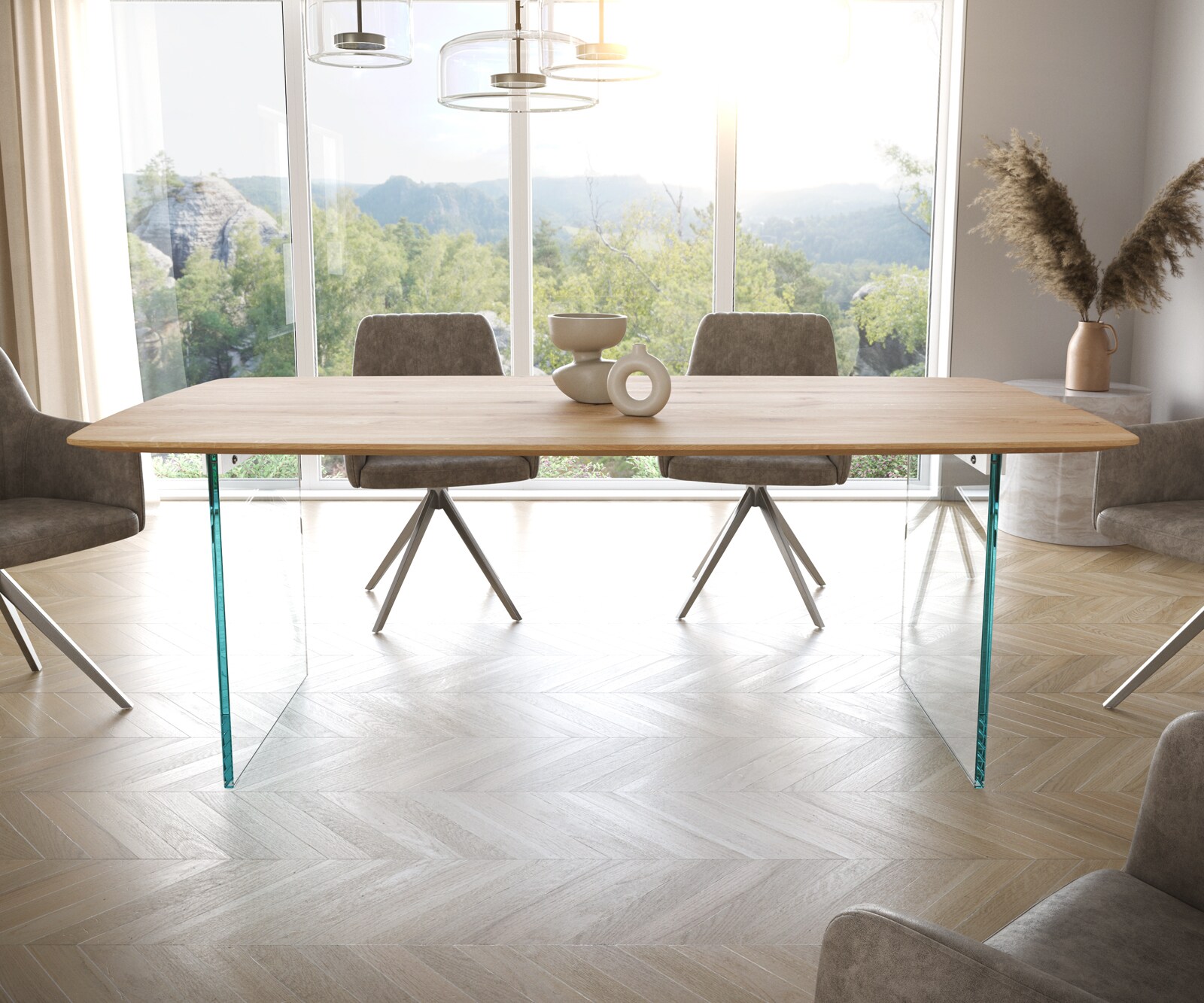 Table à manger Edge Boot 200x100x2,5-3 chêne nature verre bord suisse 1