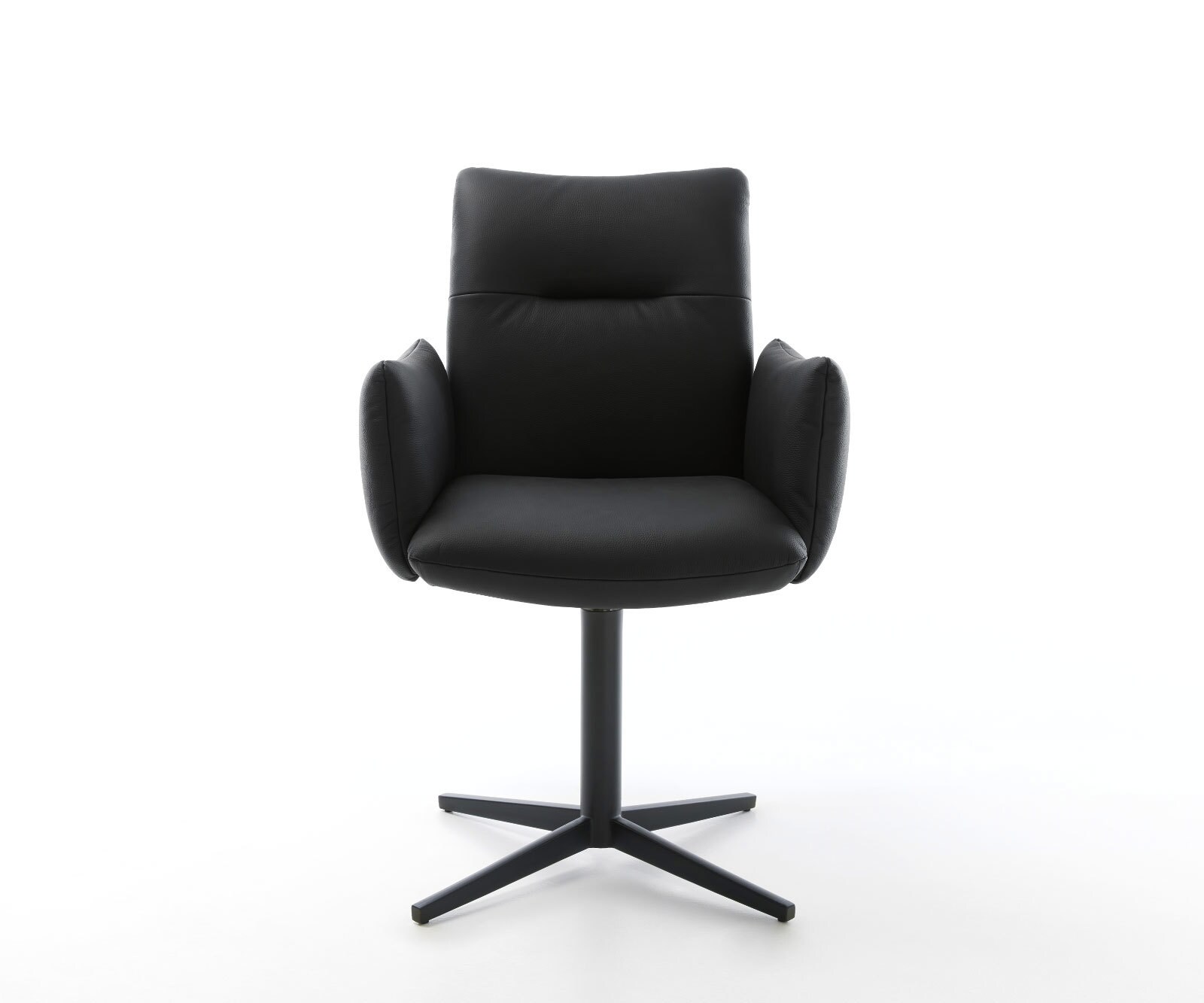 Chaise-pivotante Jova-Flex avec accoudoirs cuir de vache noir pied de chaise 4 branches noir pivotement sur 360° ressorts ensachés 2