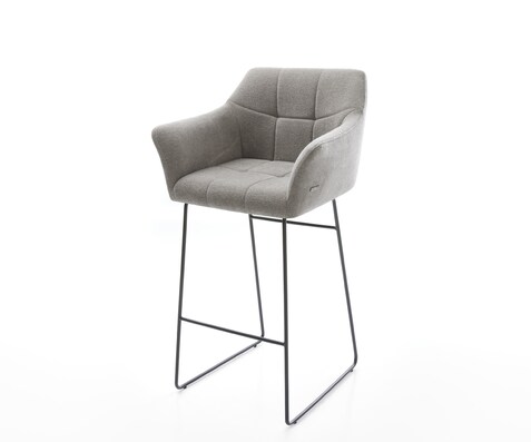 Chaise-de-bar Yulo-Flex Tissu structuré doux Gris Pied trapèze noir Noir