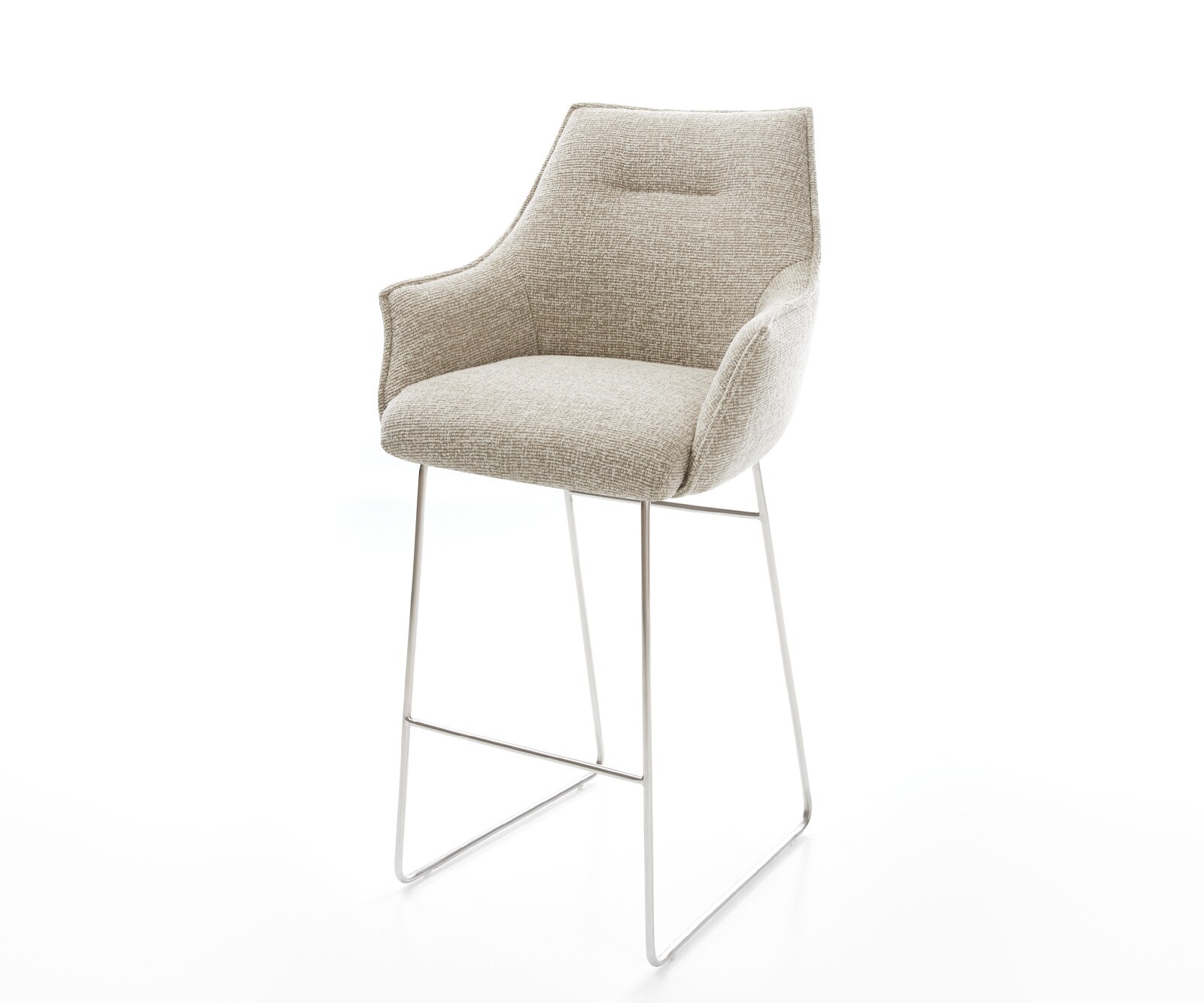 Chaise-de-bar Alja-Flex Tissu tissé doux Beige Pied trapèze acier inoxydable Argent Ressort ensaché 1