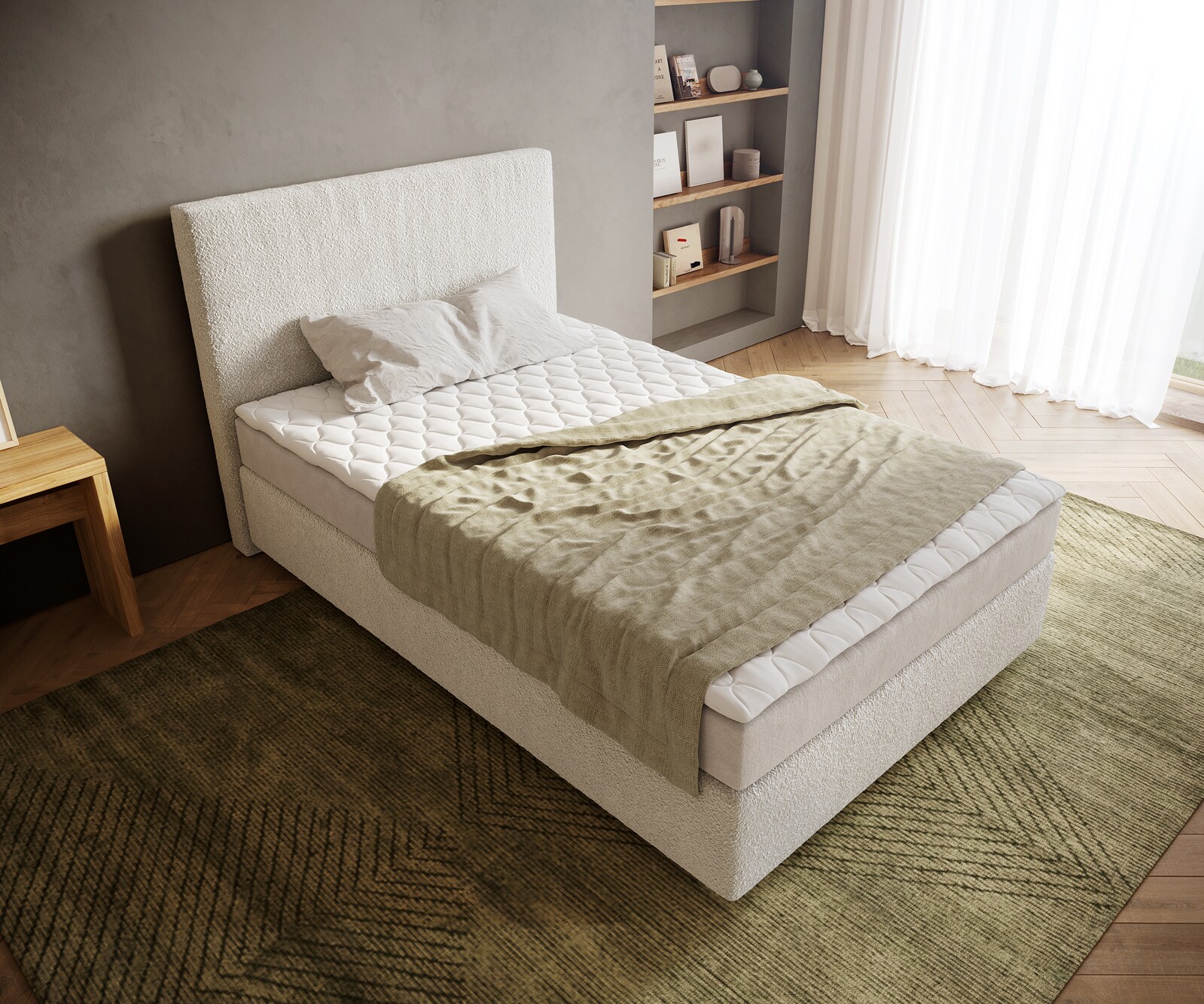 Lit-à-sommier-tapissier  Dream-Well 120x200 cm Bouclé Crème-Blanc avec matelas et surmatelas 3