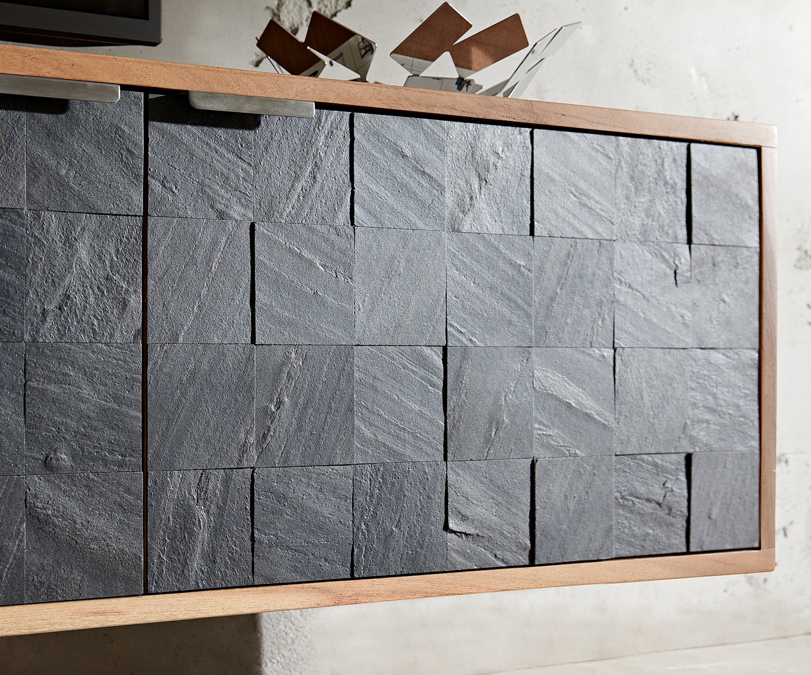 Meuble TV Teele 200 cm acacia naturel ardoise 4 portes flottantes 4 Meuble TV Teele 200 cm acacia naturel ardoise 4 portes flottantes 4