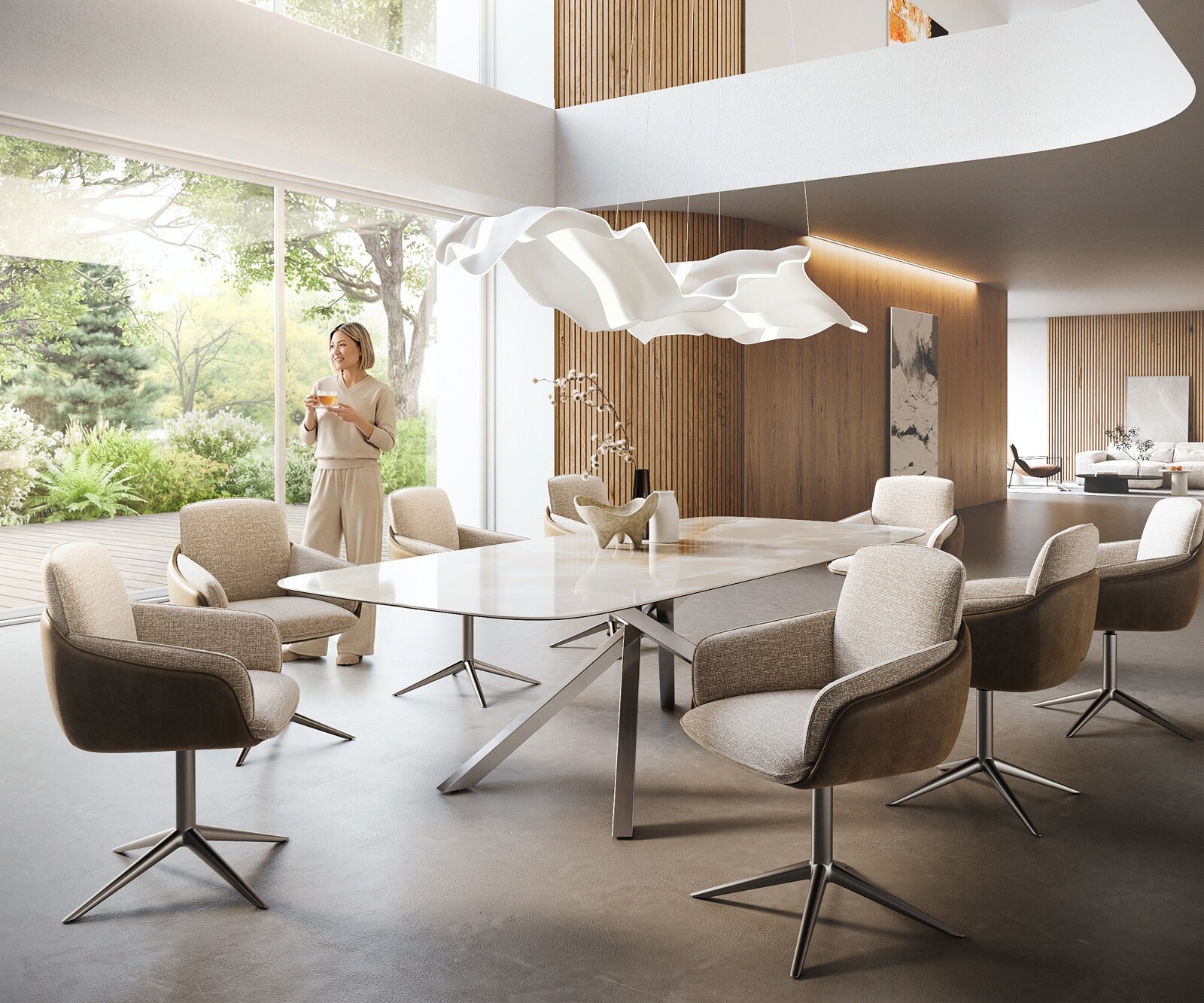 Table à manger Edge Boot 270x120 cm Céramique Iris FMG Onice Grigio piètement en croix Rectangle Acier inoxydable 7