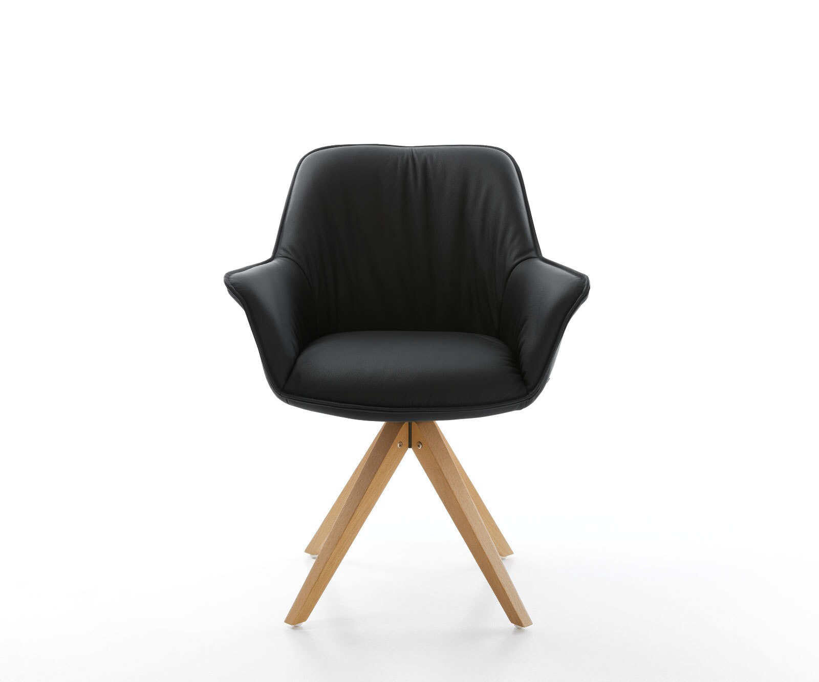 Chaise-de-salle-à-manger Keila-Flex avec accoudoirs cuir de vache noir pied en bois angulaire naturel 2 Chaise-de-salle-à-manger Keila-Flex avec accoudoirs cuir de vache noir pied en bois angulaire naturel 2