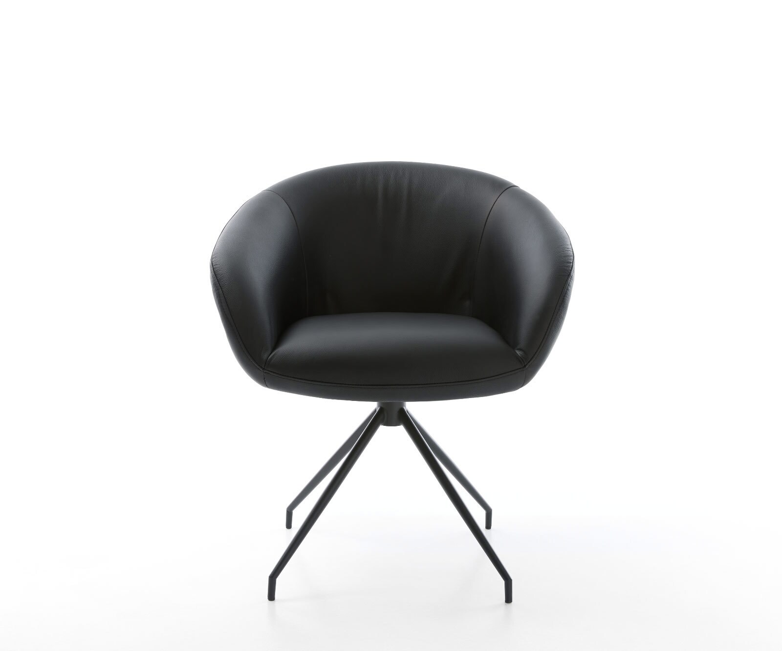 Chaise-pivotante Vinka-Flex avec accoudoirs cuir de vache noir pied croisé conique noir pivotement sur 180° ressorts ensachés 2