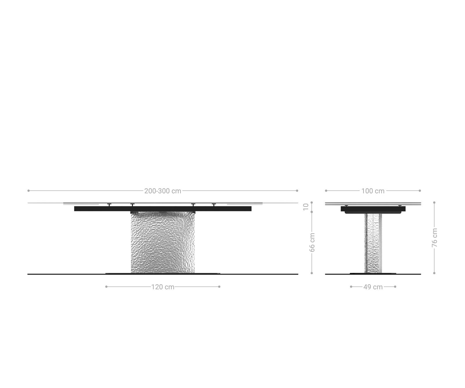 Table à manger Edge 200-300x100 céramique Calacatta Luxe blanc-doré-gris Wave acier inoxydable extensible 8