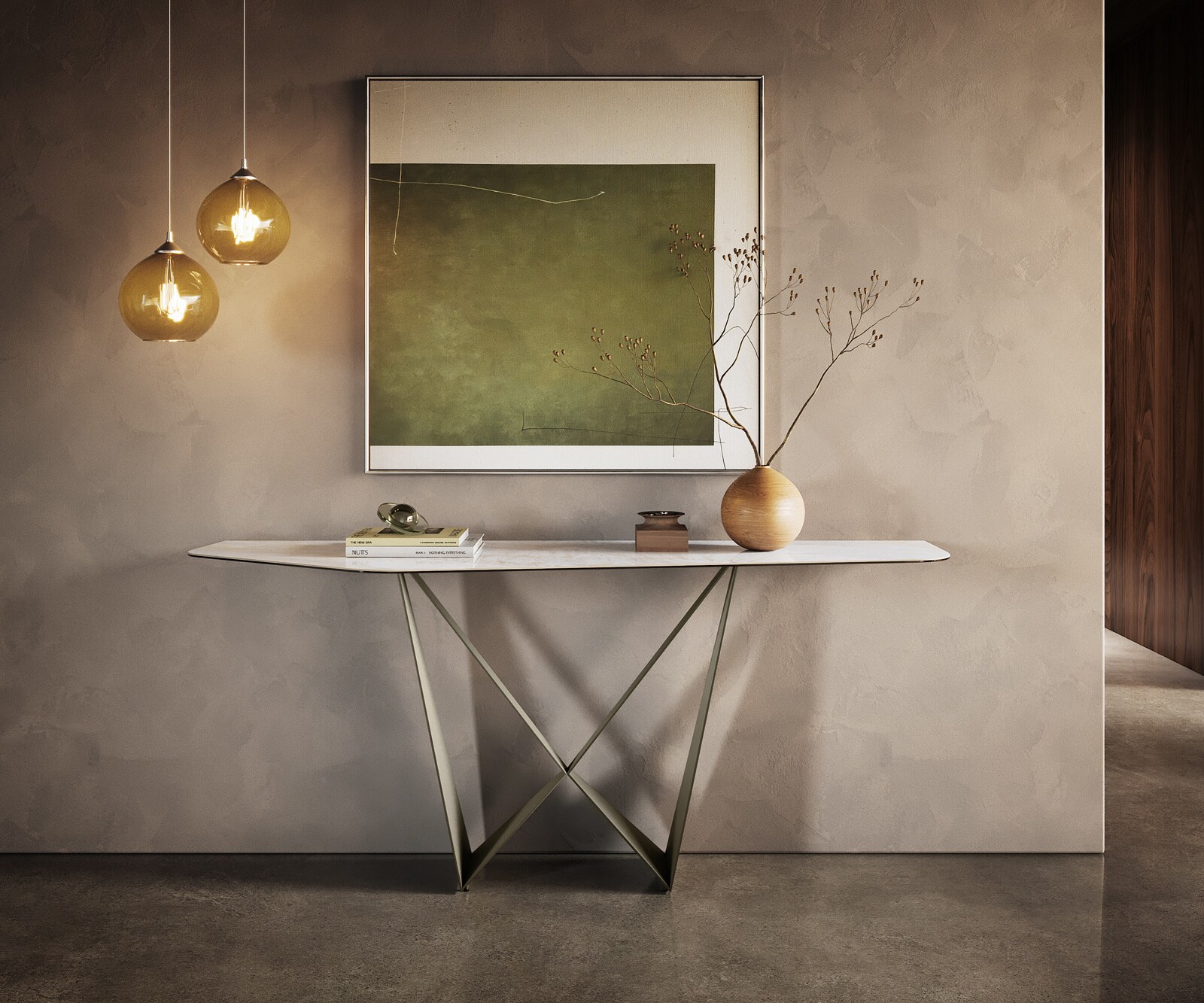 Console Edge Polygonal 180x50 cm Céramique Onyx Pearl Spios Métal Effektfinish Titan 4