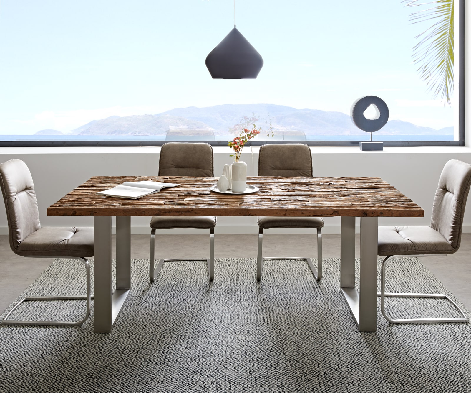 Table-à-manger Reclaimed 200x100 cm aspect vintage acier inoxydable étroit 1 Table-à-manger Reclaimed 200x100 cm aspect vintage acier inoxydable étroit 1