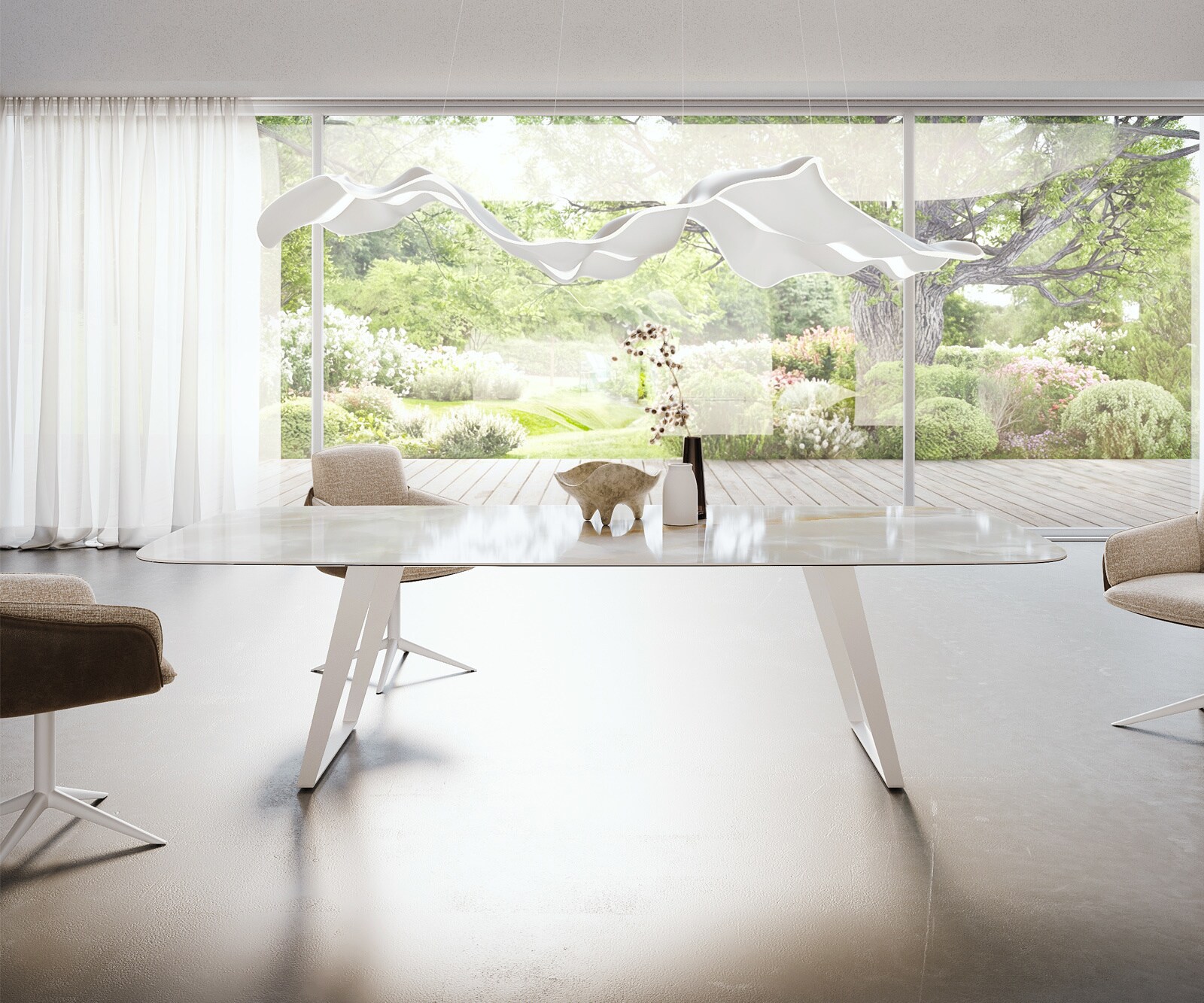 Table à manger Edge Boot 270x120 cm Céramique Iris FMG Onice Grigio Métal Oblique Blanc 2