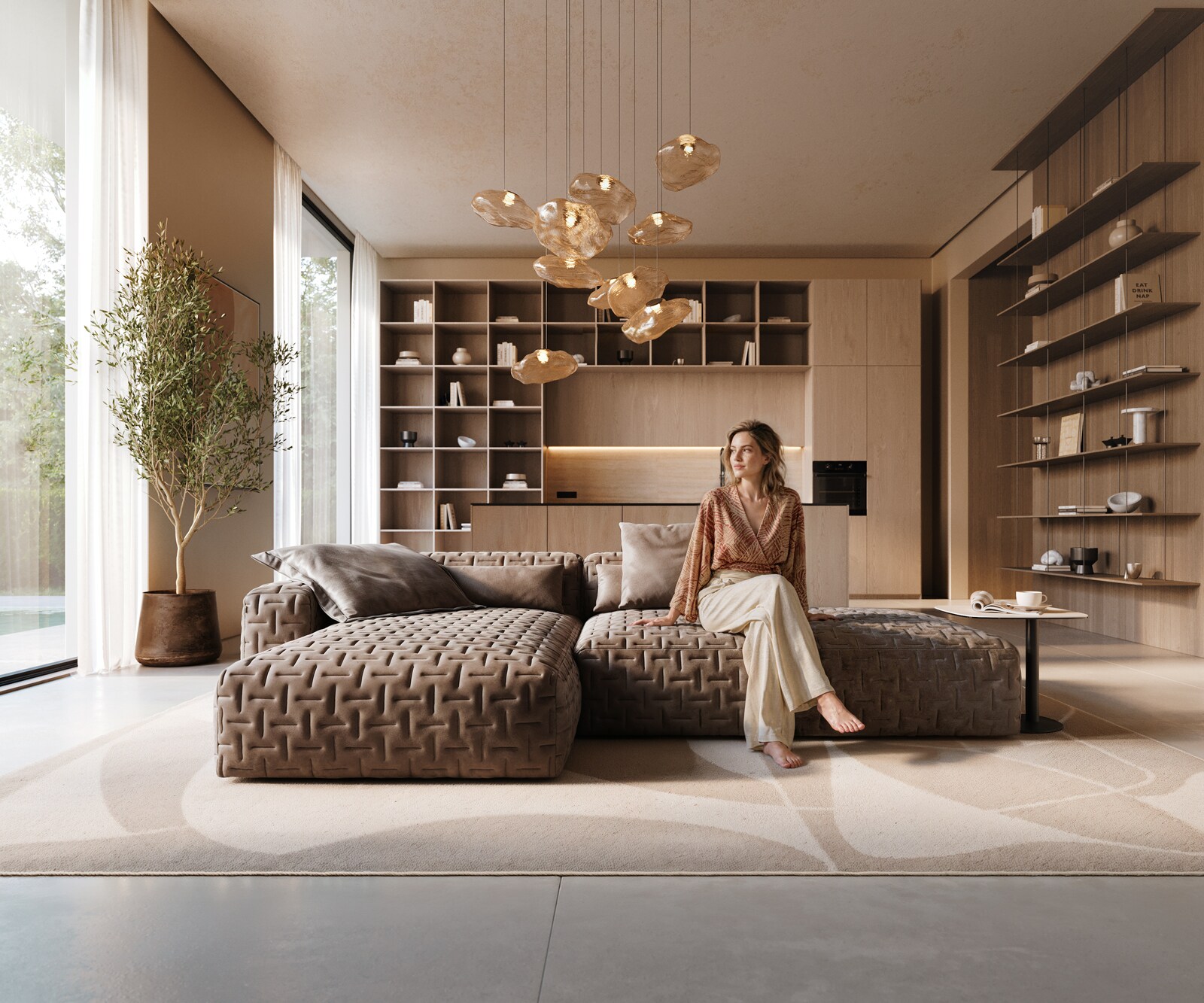 Canapé d'angle Freestyle 310x200 cm Tissu microfibre Taupe Vintage matelassé 1