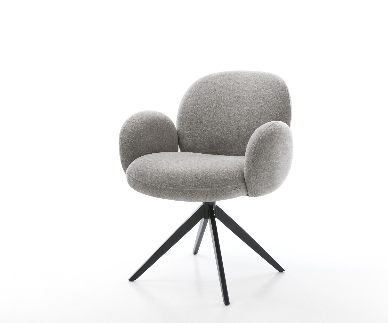 Chaise-pivotante Nube-Flex avec accoudoirs tissu structuré doux gris pied croisé large noir pivotement sur 360° fonction bascule resorts ensachés 1