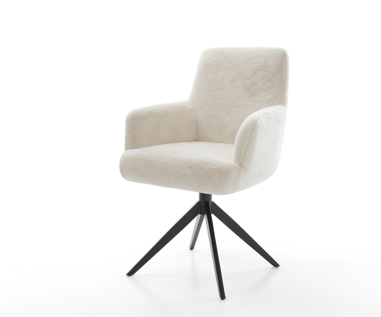 Chaise-pivotante Heira-Flex avec accoudoirs peluche crème-blanc pied croisé large noir pivotement sur 360° fonction bascule resorts ensachés 1