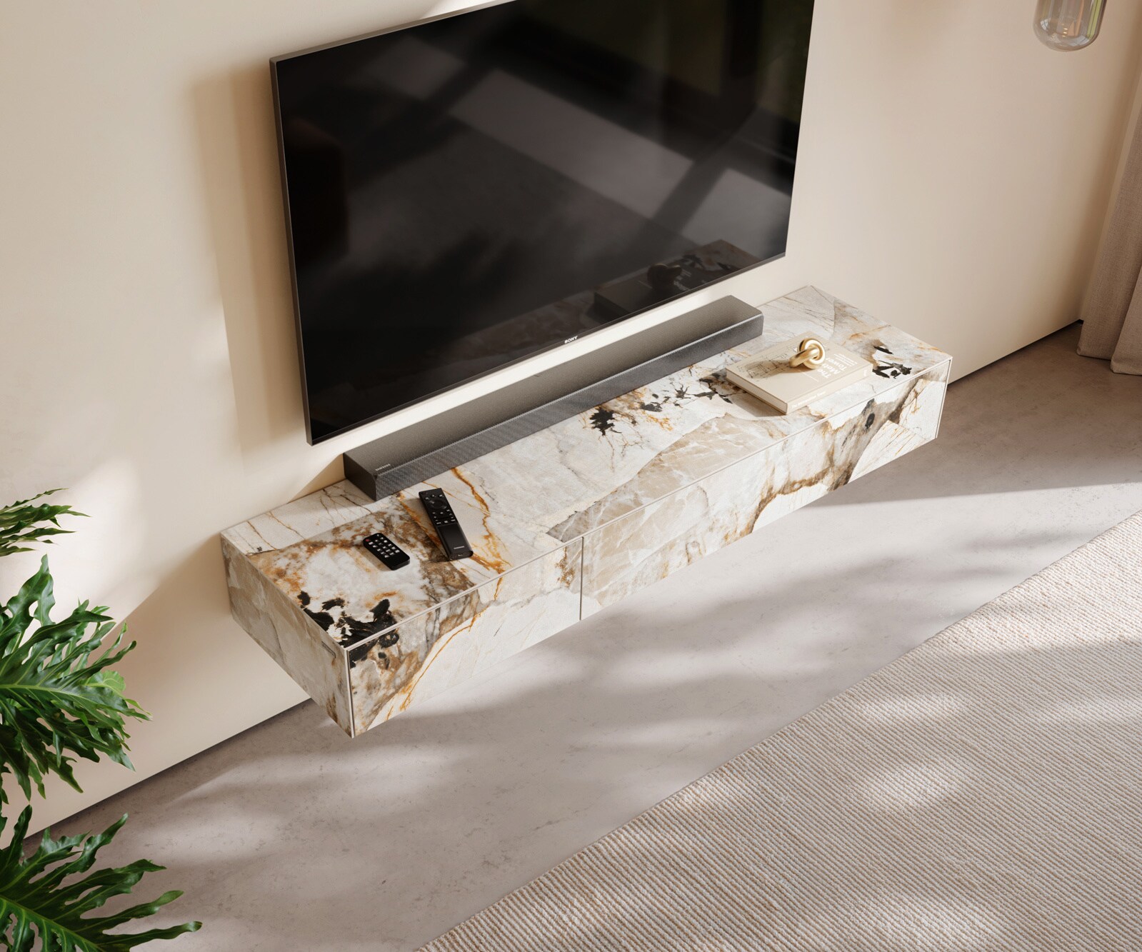 Meuble-TV Cuor 150 cm Céramique Patagonia raffinée 1 Clapet 1 Tiroir Flottant 4