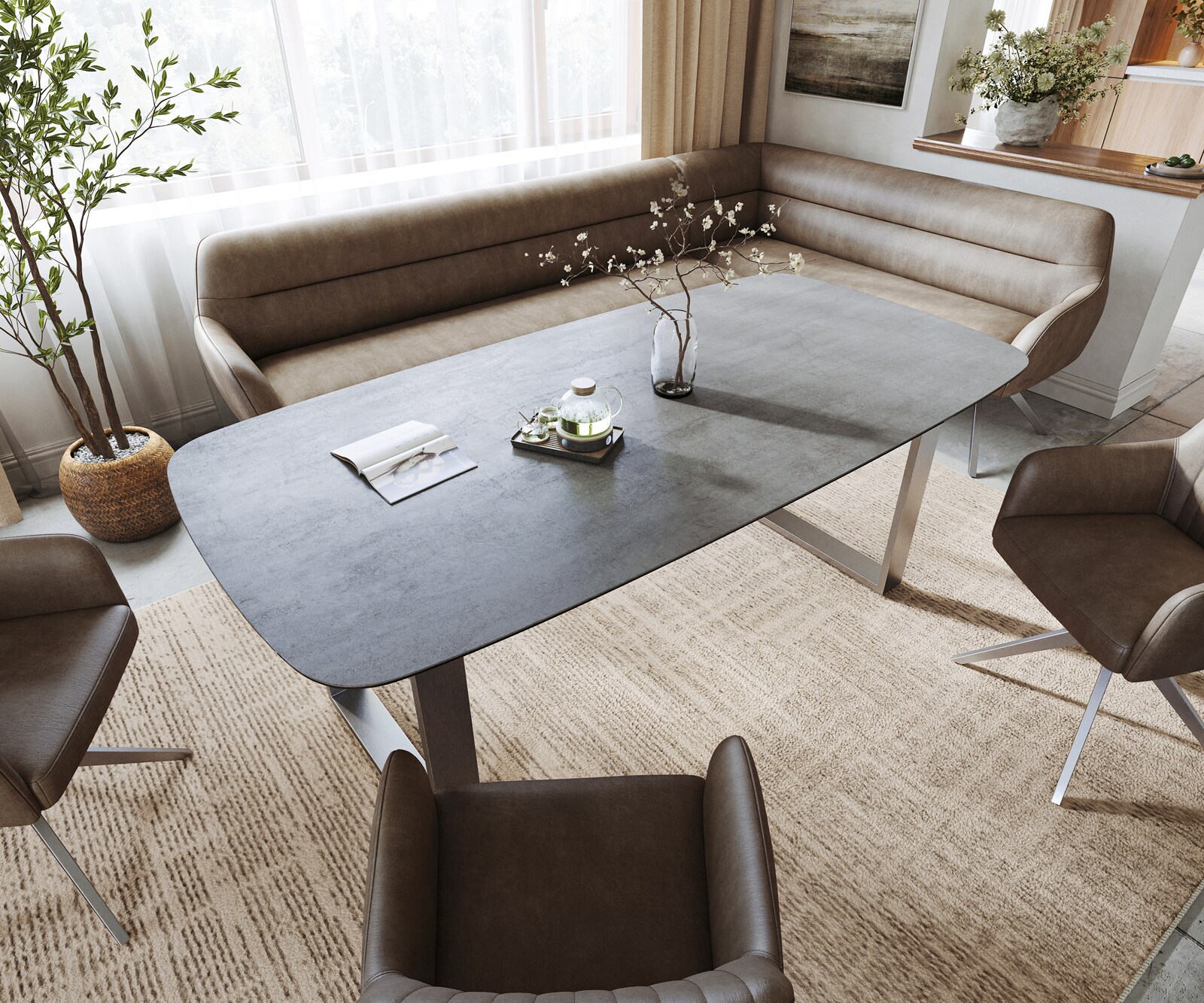 Table à manger Edge bateau 200x100 cm céramique béton gris inox étroit 4