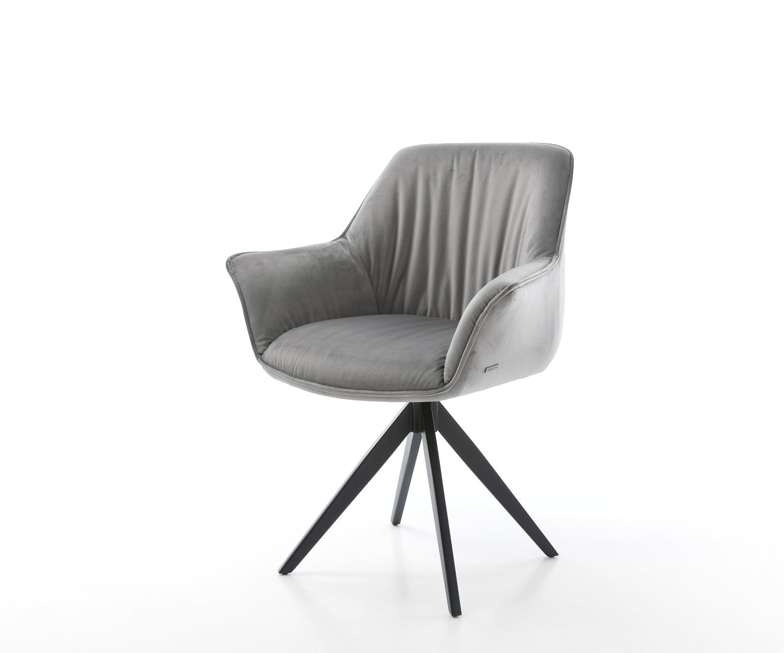 Chaise-de-salle-à-manger Keila-Flex avec accoudoirs velours gris pied croisé angulaire noir Chaise-de-salle-à-manger Keila-Flex avec accoudoirs velours gris pied croisé angulaire noir