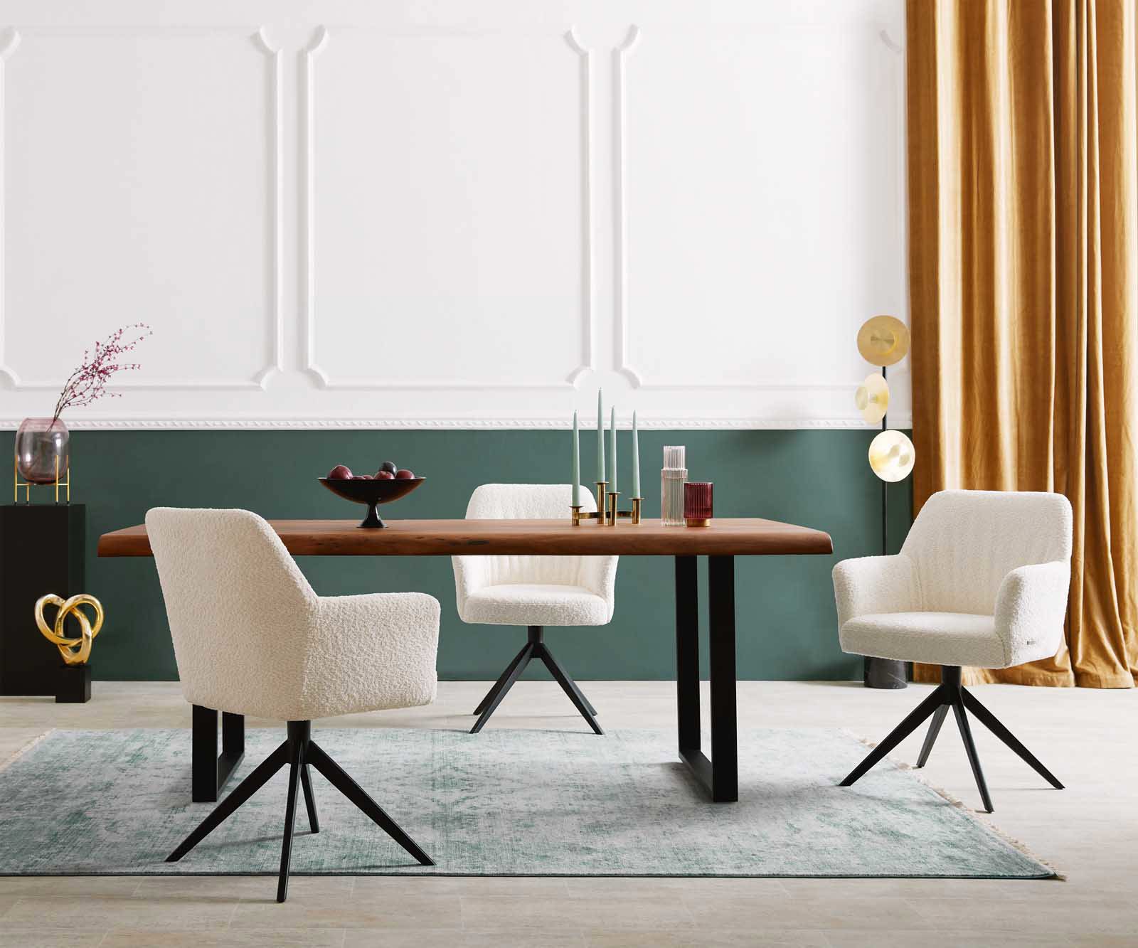 Chaise-pivotante Xana-Flex avec accoudoirs bouclé blanc pied croisé large noir pivotement sur 360° ressorts ensachés 5 Chaise-pivotante Xana-Flex avec accoudoirs bouclé blanc pied croisé large noir pivotement sur 360° ressorts ensachés 5