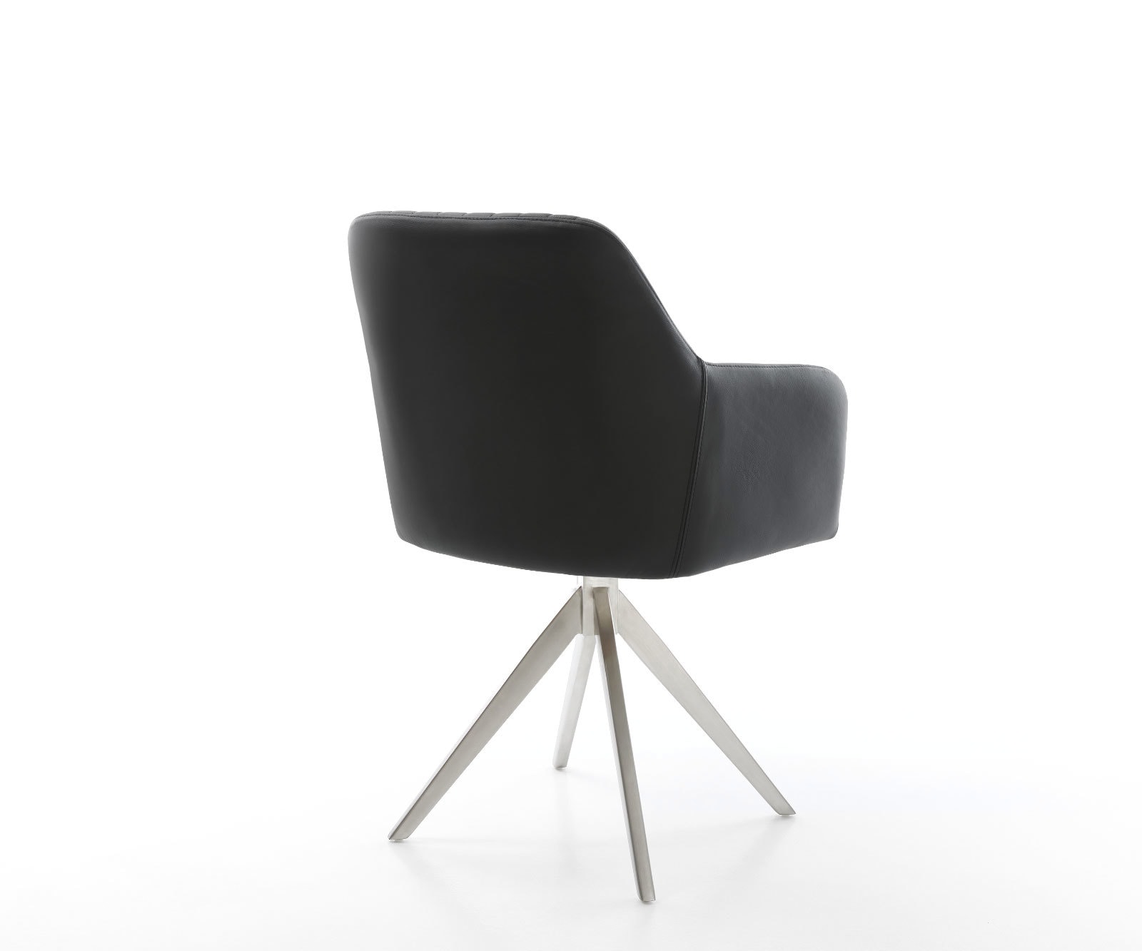 Chaise-de-salle-à-manger Greg-Flex cuir de vache noir pied croisé angulaire acier inoxydable brossé ressorts ensachés 4 Chaise-de-salle-à-manger Greg-Flex cuir de vache noir pied croisé angulaire acier inoxydable brossé ressorts ensachés 4