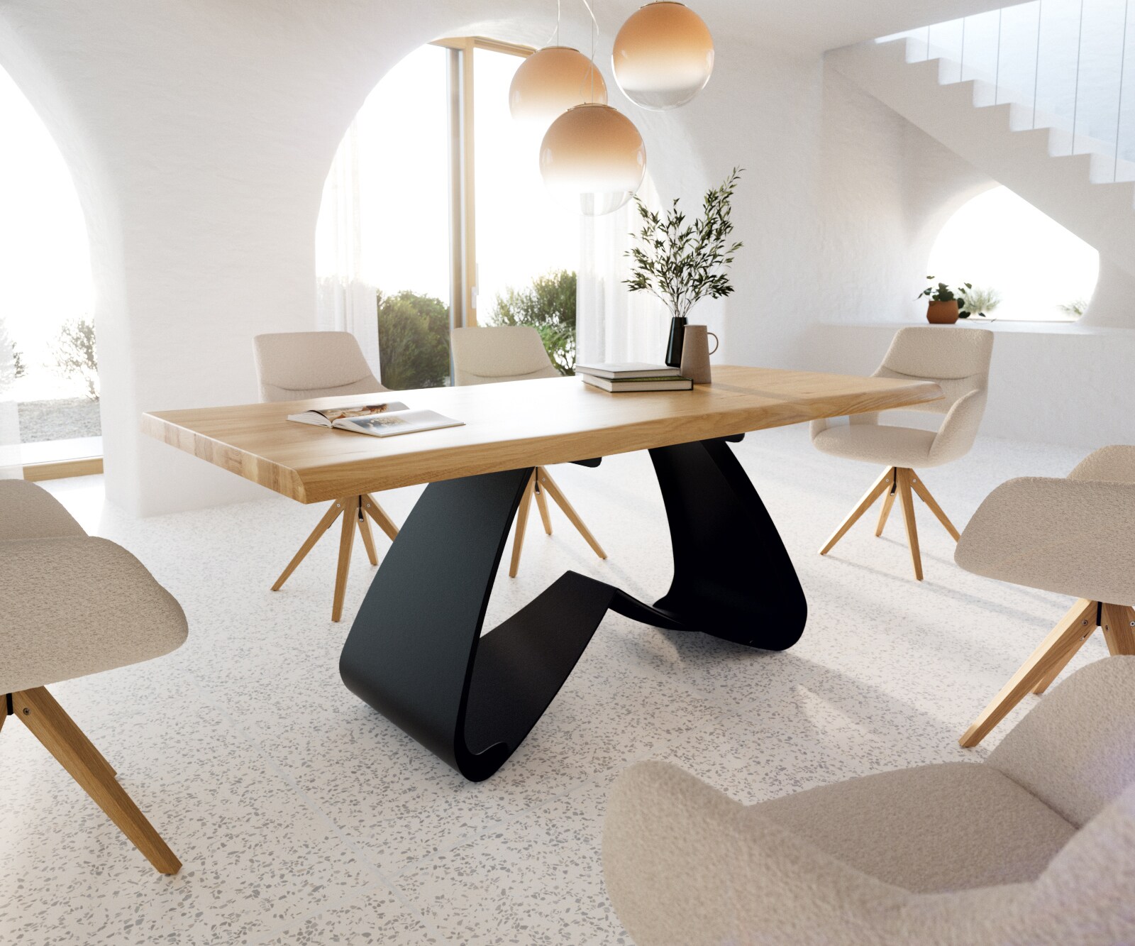 Table à manger Edge 200x100 Chêne Nature Cadre en W Métal Noir Live-Edge 1