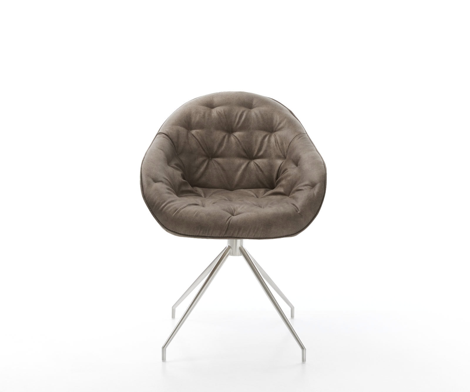 Chaise-de-salle-à-manger Gaio-Flex microvelours taupe vintage pied croisé conique acier inoxydable brossé 1 Chaise-de-salle-à-manger Gaio-Flex microvelours taupe vintage pied croisé conique acier inoxydable brossé 1