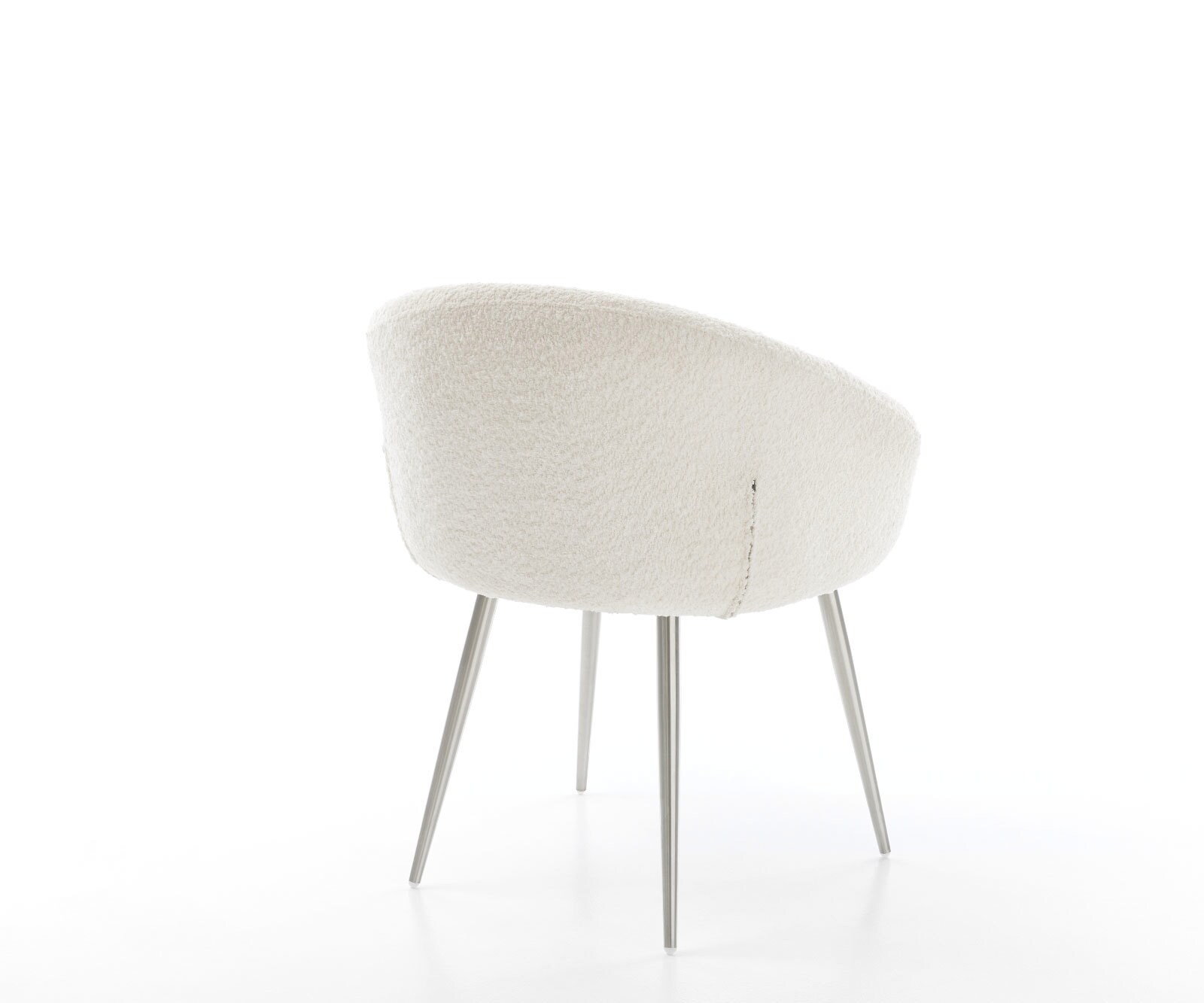 Chaise-de-salle-à-manger Vinka-Flex avec accoudoirs bouclé blanc 4 pieds coniques acier inoxydable brossé ressorts ensachés 5