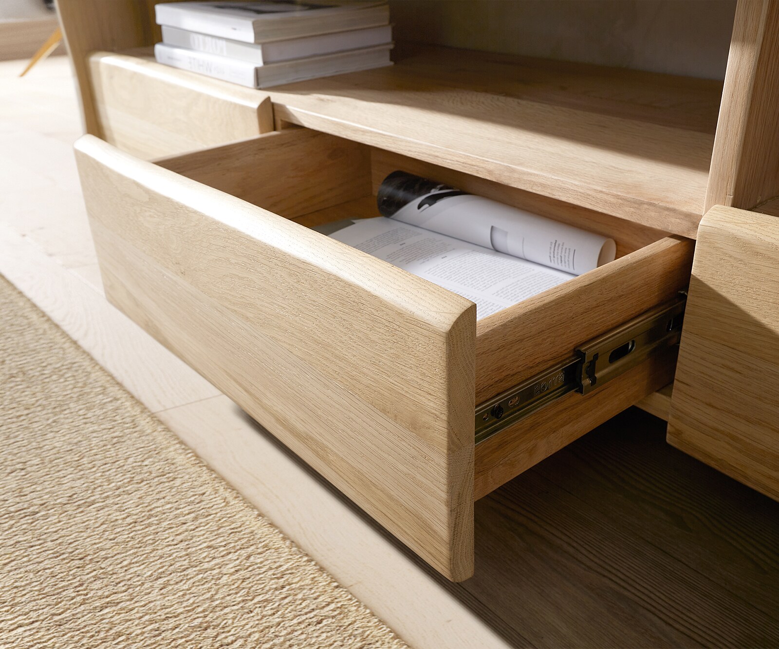 Meuble TV Live-Edge 230 cm chêne naturel 4 tiroirs bordure d'arbre massif  5