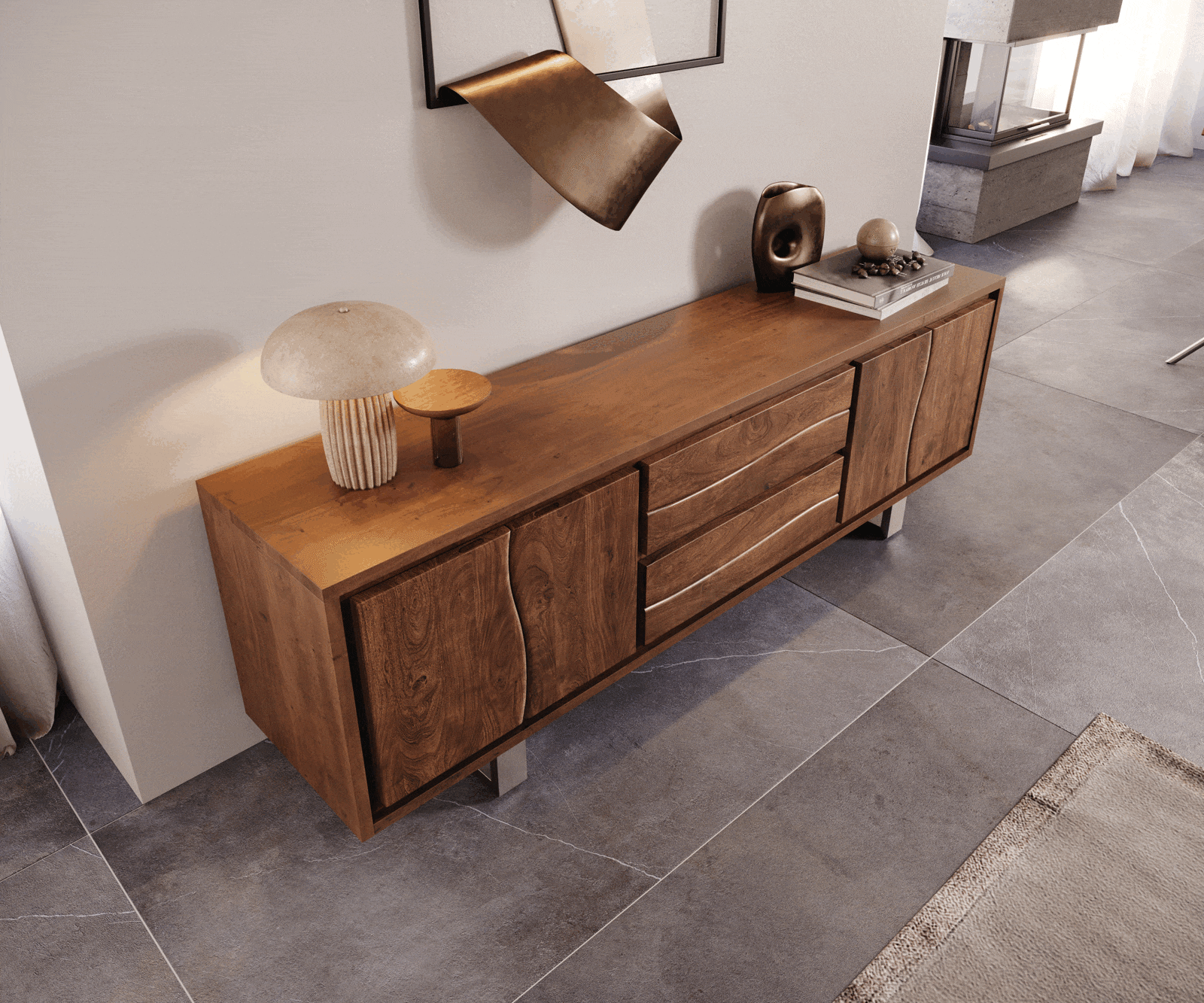 Meuble-TV Live-Edge 200 cm acacia marron 4 portes 2 tiroirs 3 Meuble-TV Live-Edge 200 cm acacia marron 4 portes 2 tiroirs 3