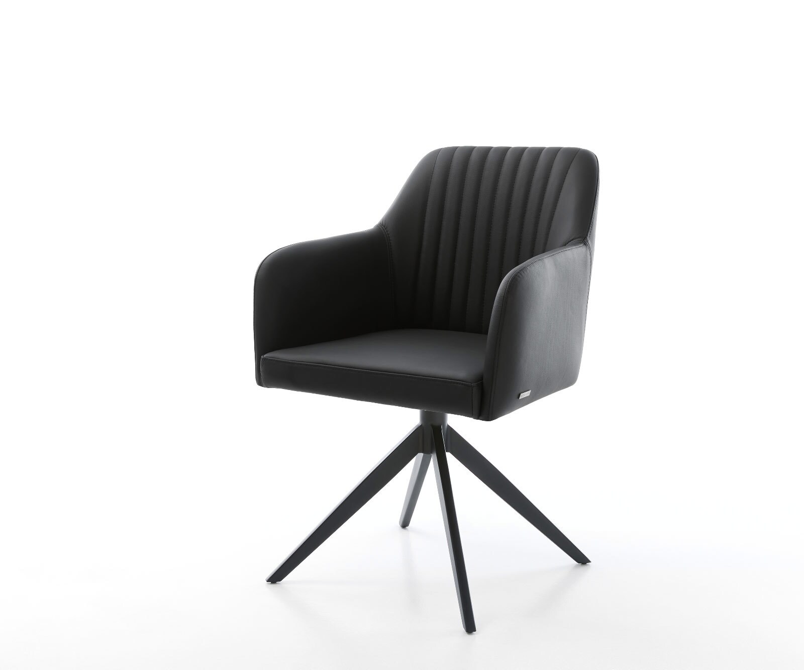 Chaise-de-salle-à-manger Greg-Flex cuir de vache noir pied croisé large noir ressorts ensachés