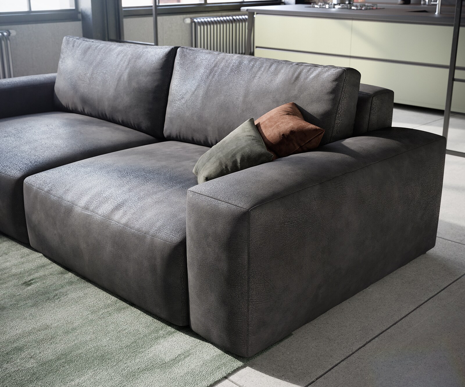 Big canapé Lanzo 230x95 cm similicuir vintage anthracite avec pouf 4