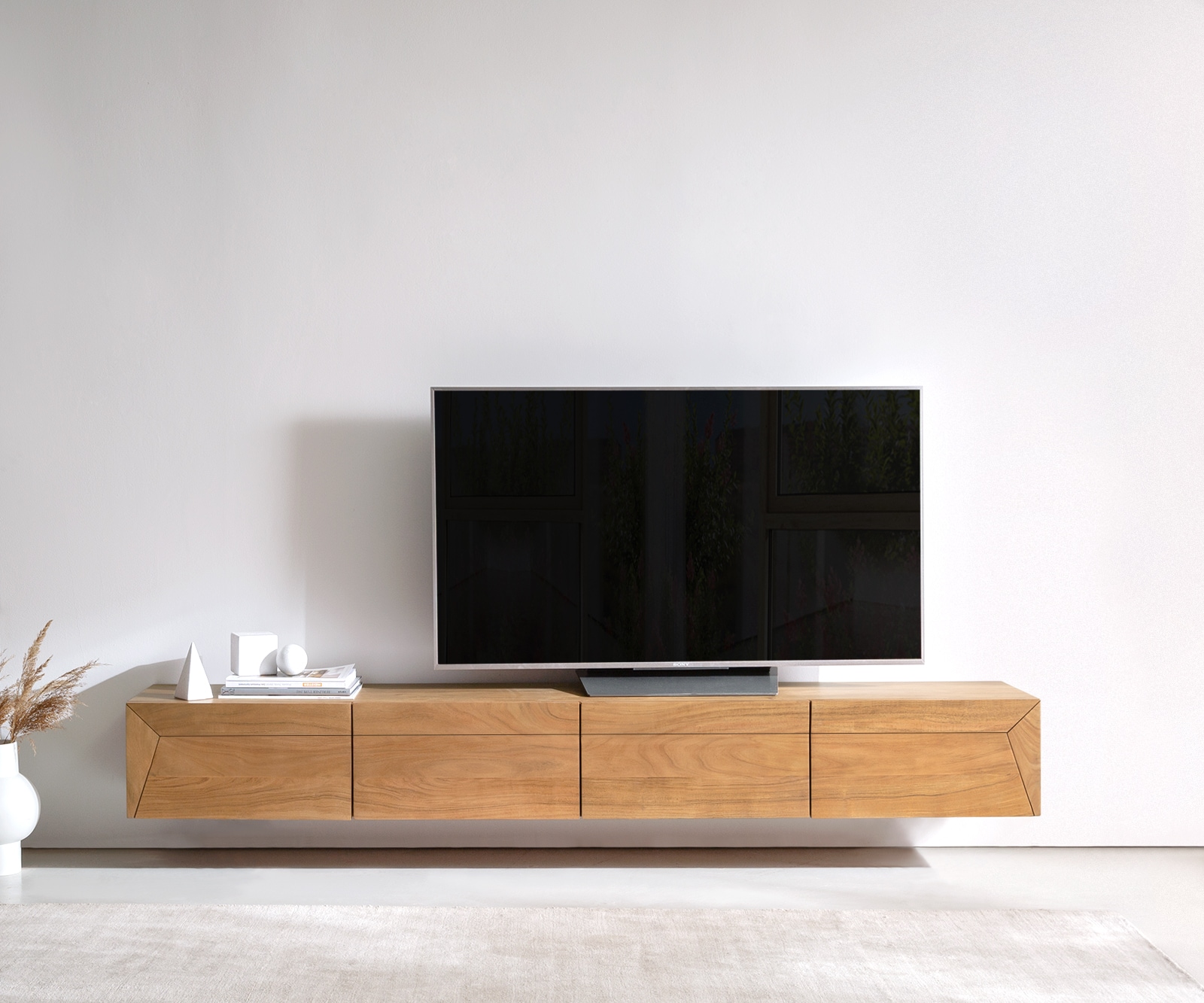 Meuble-TV Kayu 220 cm acacia naturel 4 portes flottantes 1 Meuble-TV Kayu 220 cm acacia naturel 4 portes flottantes 1