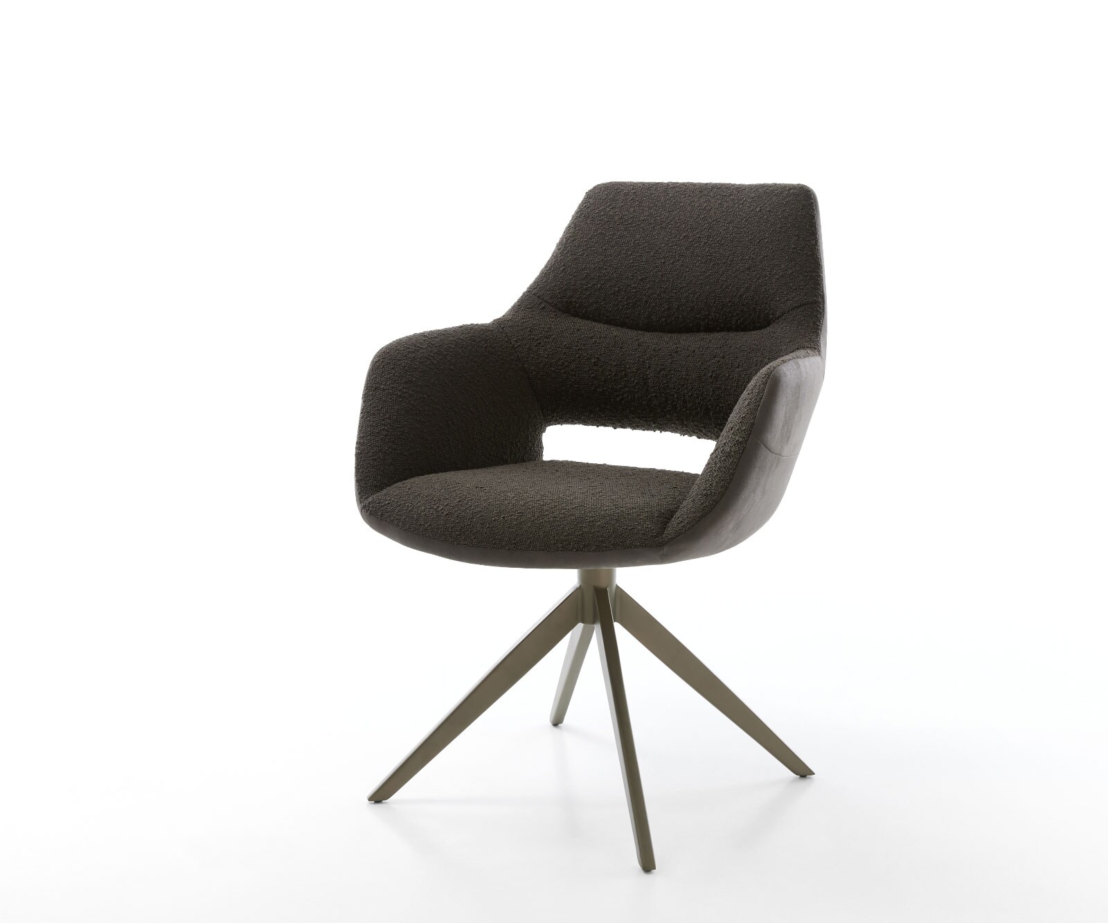 Chaise-pivotante Yago-Flex avec accoudoirs tissu mixte noir pied croisé large aspect titane pivotement sur 360° fonction bascule ressorts ensachés