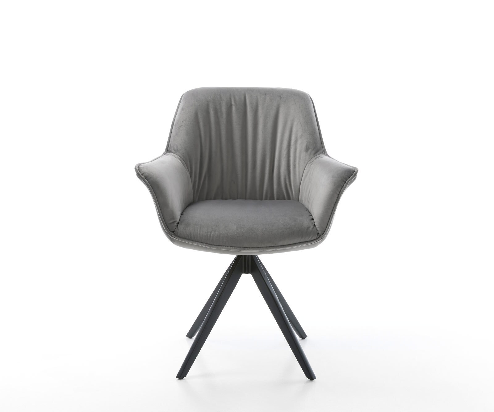 Chaise-de-salle-à-manger Keila-Flex avec accoudoirs velours gris pied croisé angulaire noir 2 Chaise-de-salle-à-manger Keila-Flex avec accoudoirs velours gris pied croisé angulaire noir 2