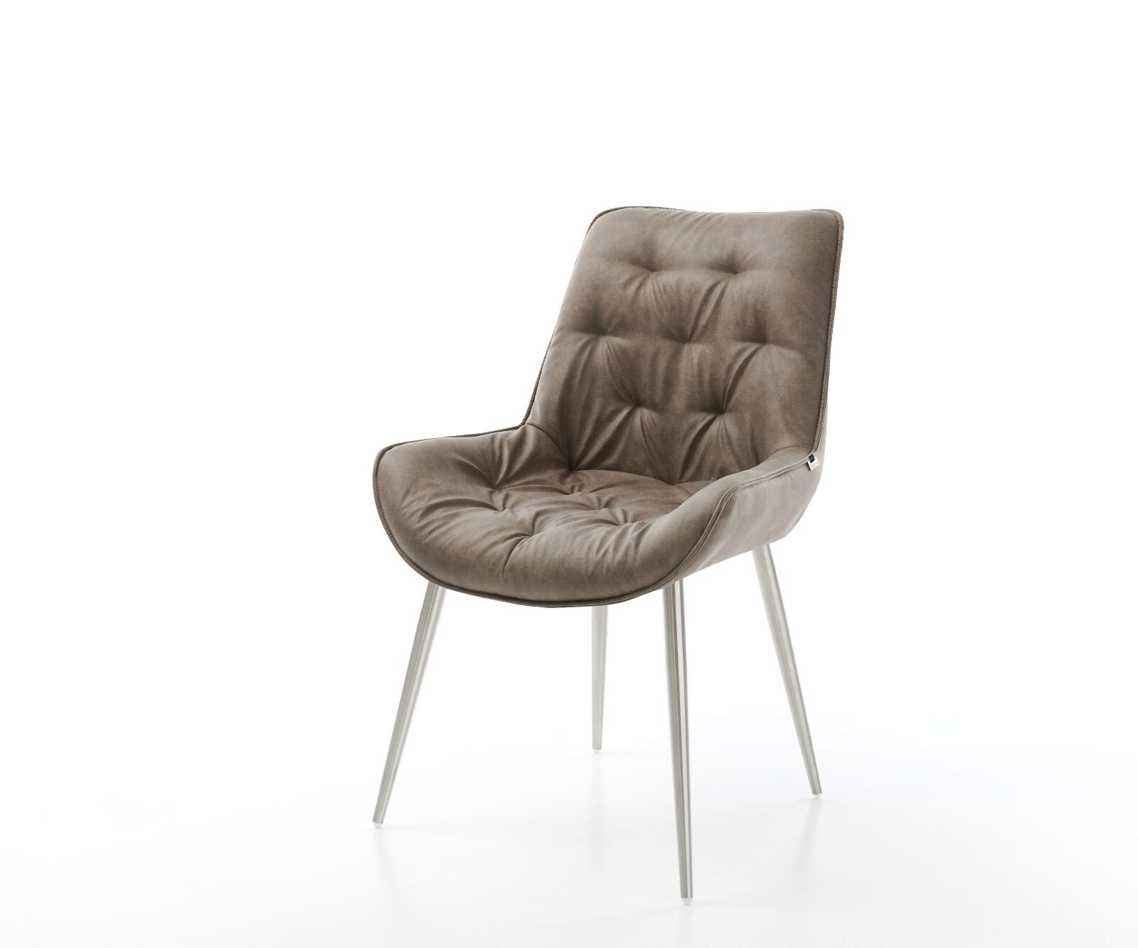 Chaise-de-salle-à-manger Taimi-Flex microvelours taupe vintage 4 pieds coniques acier inoxydable brossé