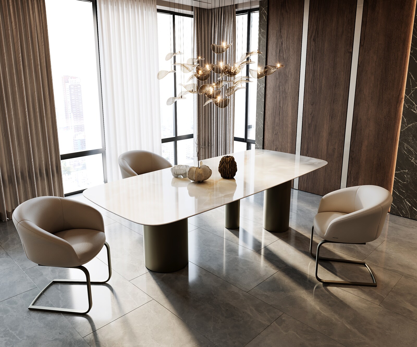 Table à manger Edge Boot 270x120 Céramique Iris FMG Onice Grigio Troa Métal finition à effet Titane 6
