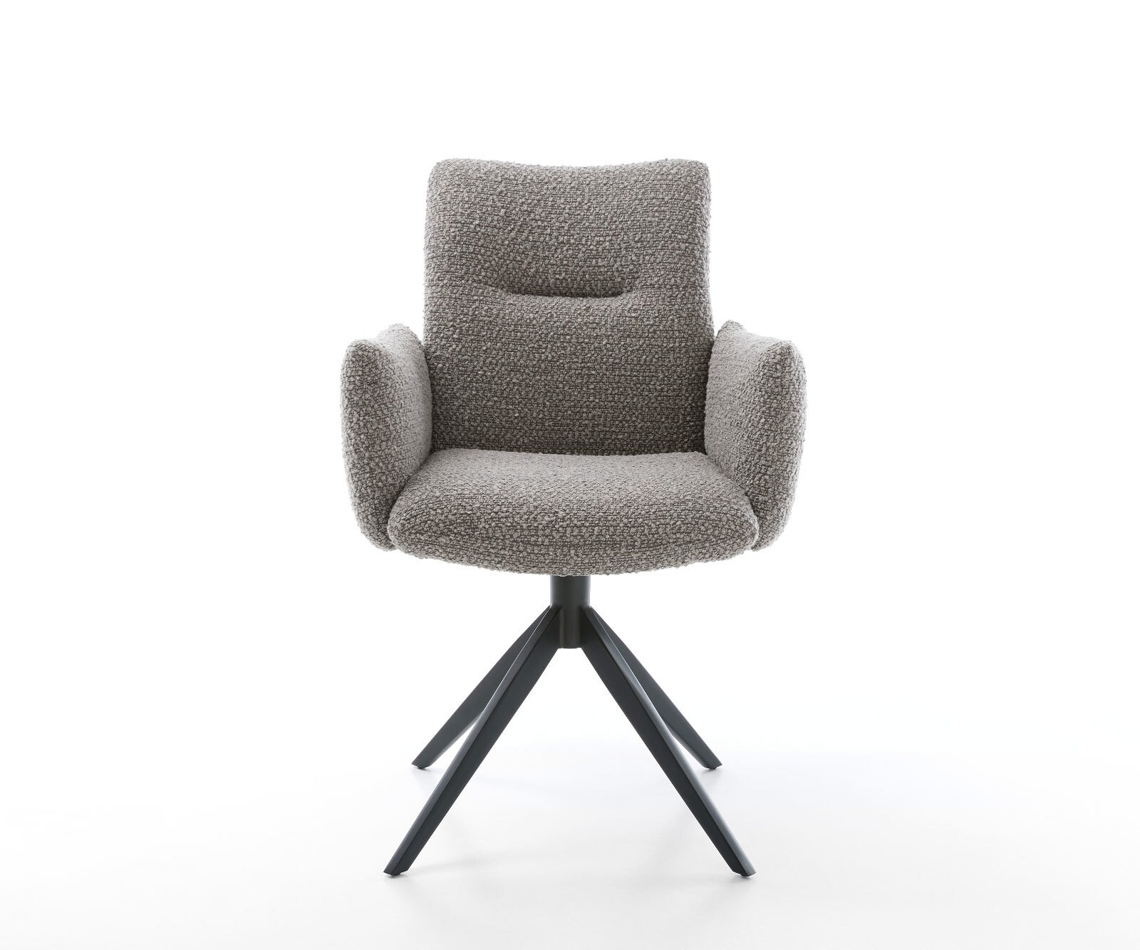 Chaise-pivotante Jova-Flex avec accoudoirs bouclé gris argenté pied croisé large noir pivotement sur 360° ressorts ensachés 2