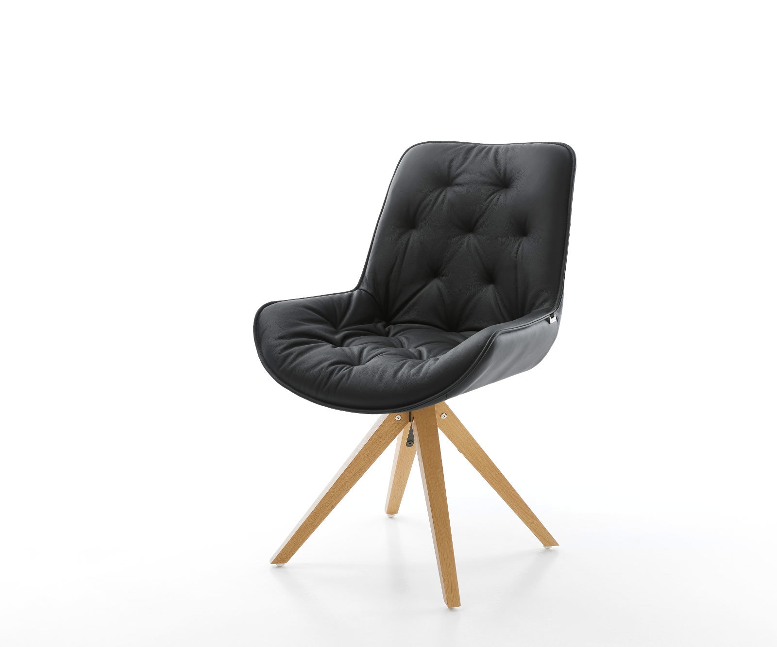 Chaise-de-salle-à-manger Taimi-Flex cuir de vache noir pied en bois angulaire naturel Chaise-de-salle-à-manger Taimi-Flex cuir de vache noir pied en bois angulaire naturel