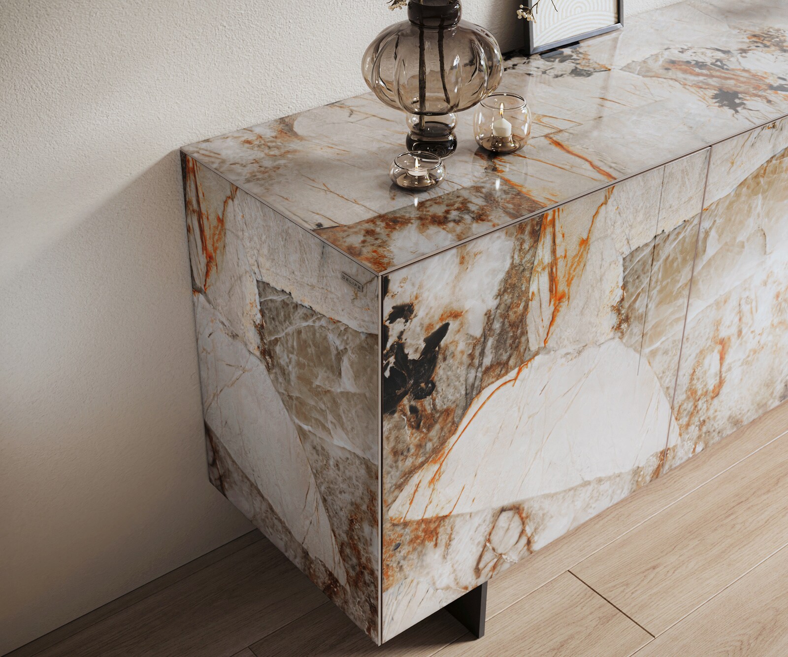 Buffet Cuor 180 cm Céramique Patagonia raffinée 2 Portes 3 Tiroirs Pied optique flottant Métal Noir 6