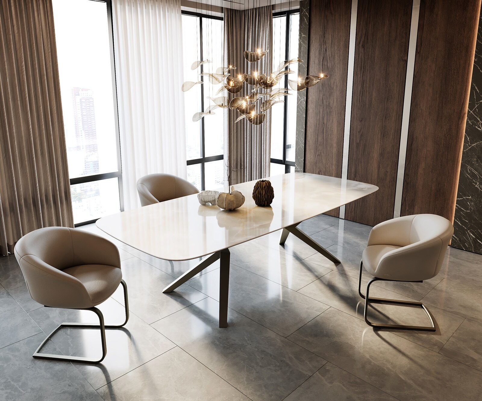 Table à manger Edge Boot 270x120 Céramique Iris FMG Onice Grigio Zenthara anguleuse Métal finition effet titane 6