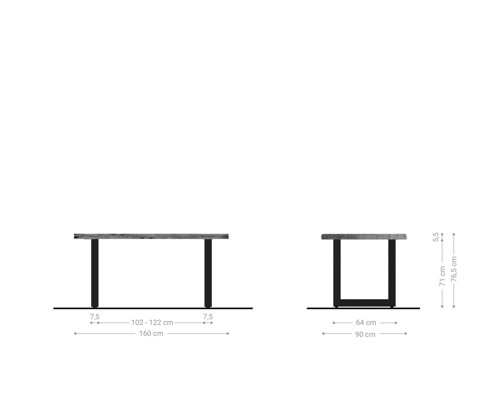 Table-à-manger Edge 160x90cm XL acacia nature acier inoxydable large Live-Edge 5